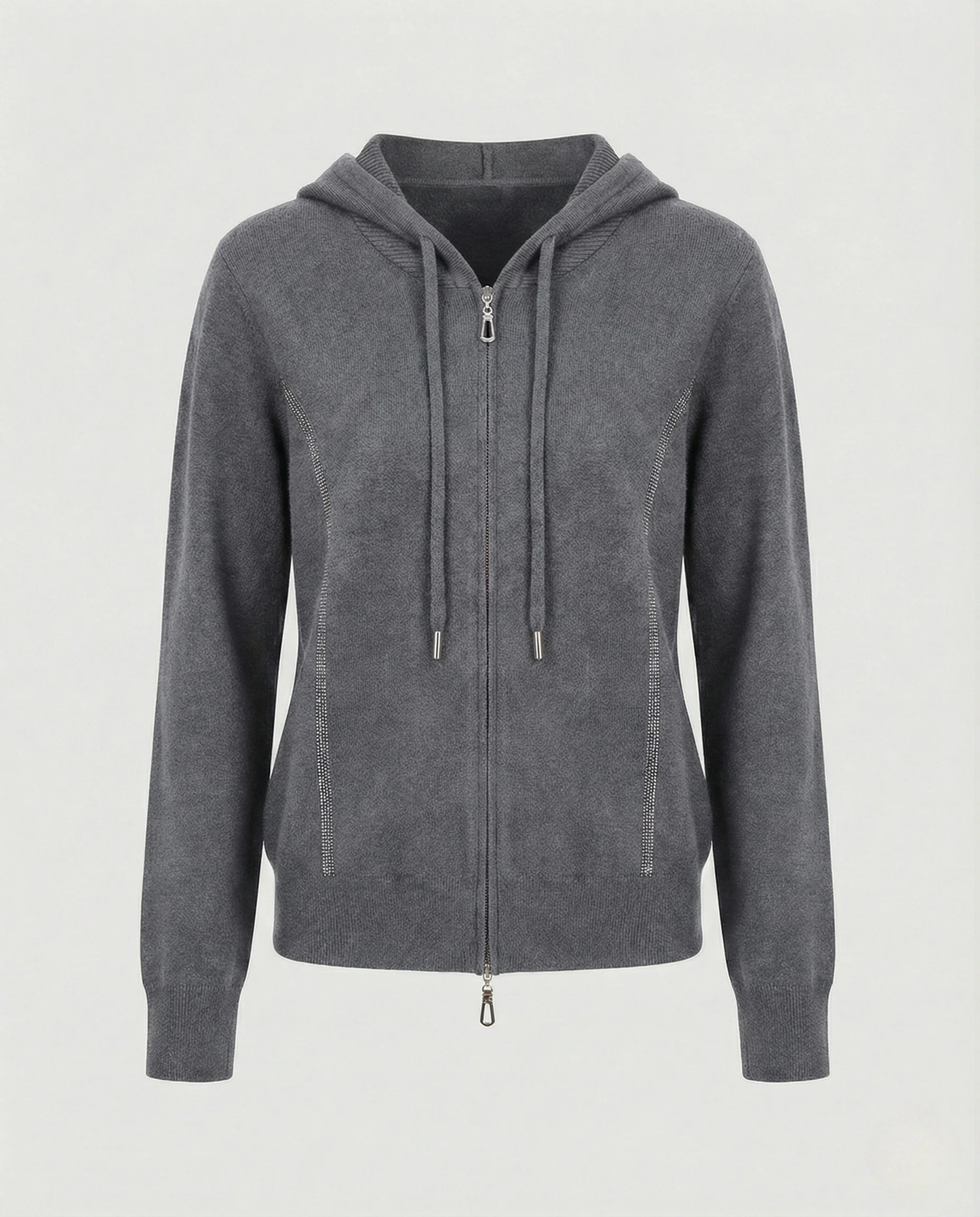 Kapuzen-Strickjacke mit durchgehendem Reißverschluss, feinem Maschenbild und schimmernden Zierstreifen Heidi Mode - Image 7