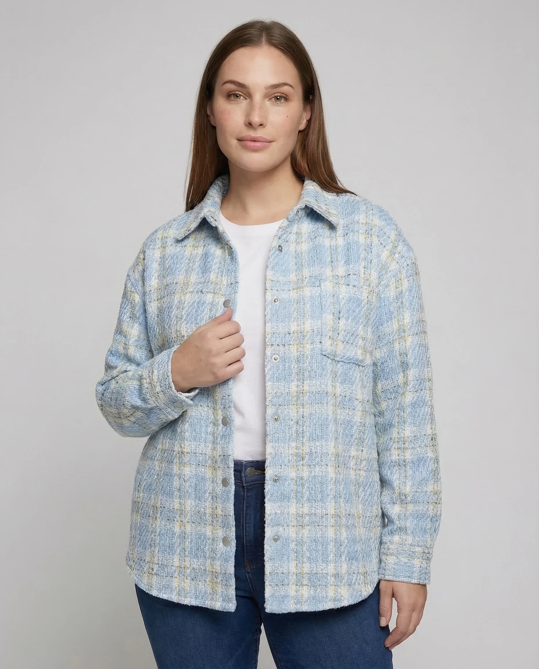 Damen Bouclé Overshirt Kariert - Image 2