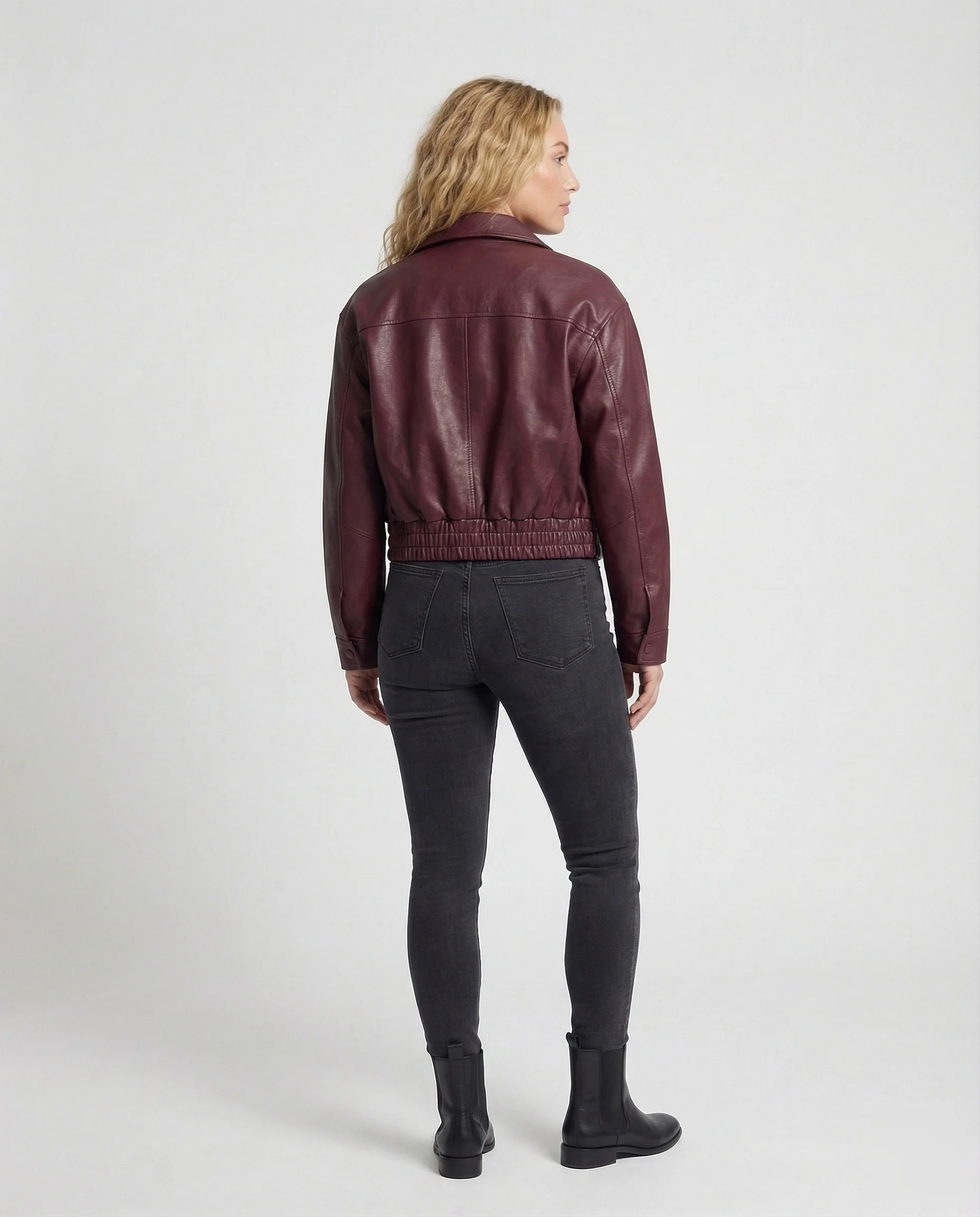 Damen Cropped Lederjacke Boxy - Image 4
