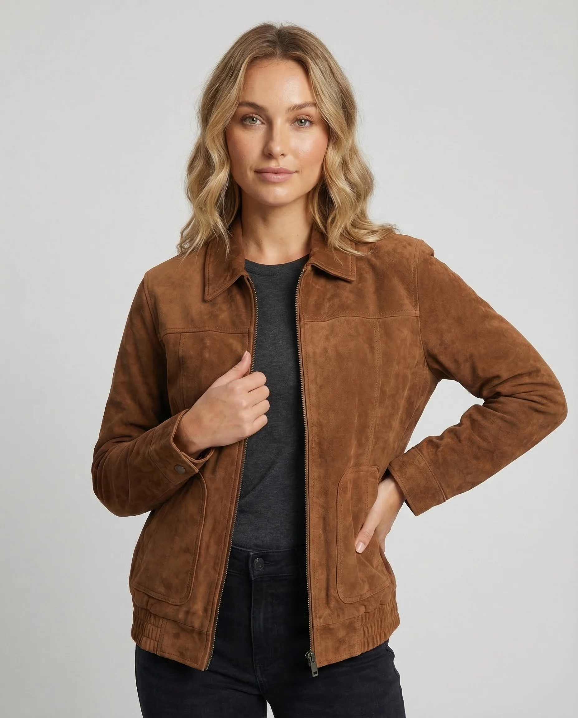 Damen Velours Flightjacke Boxy - Image 2