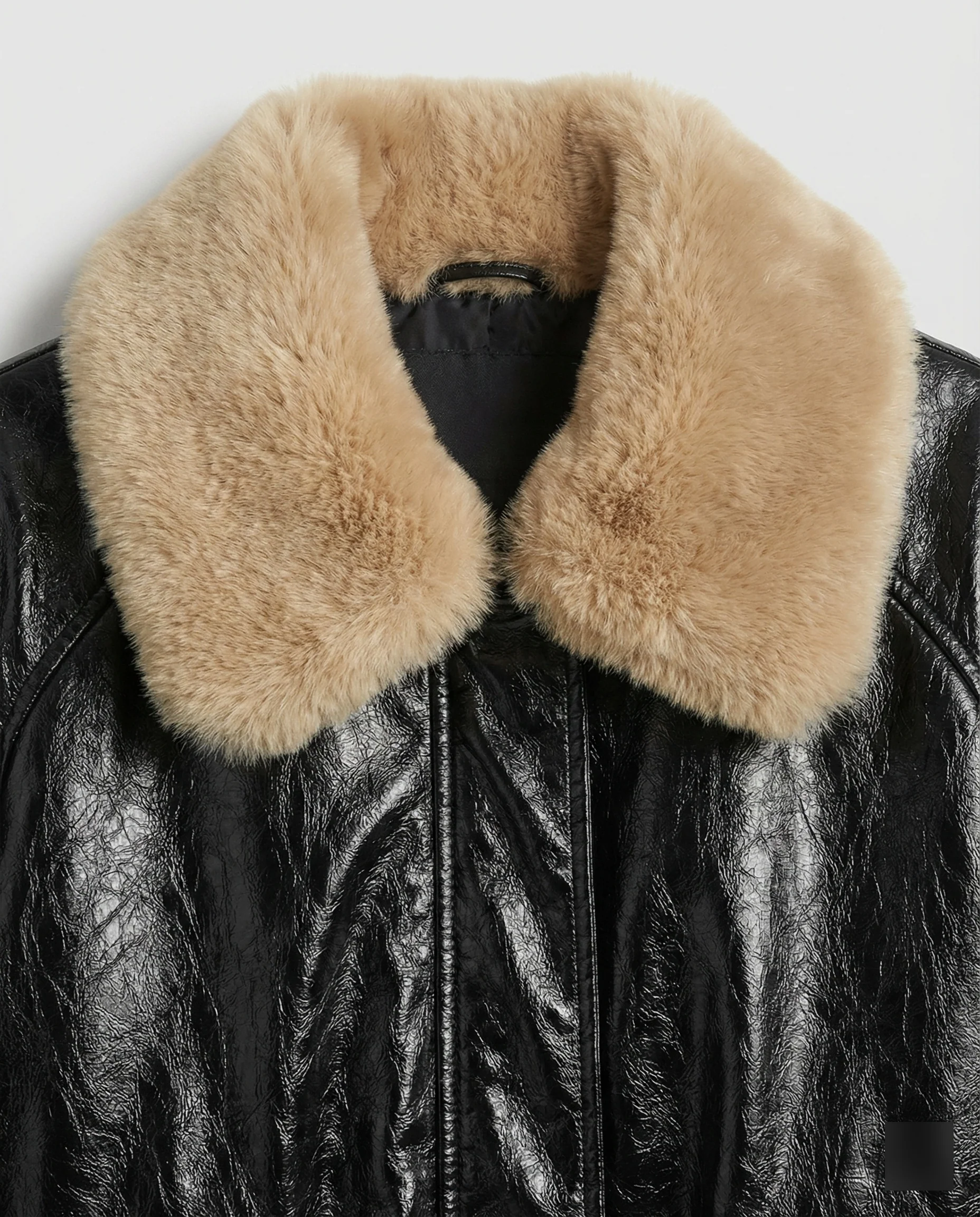 Damen kastig geschnittener Lederlook-Blouson mit abnehmbarem Teddykragen Heidi-Mode - Image 3