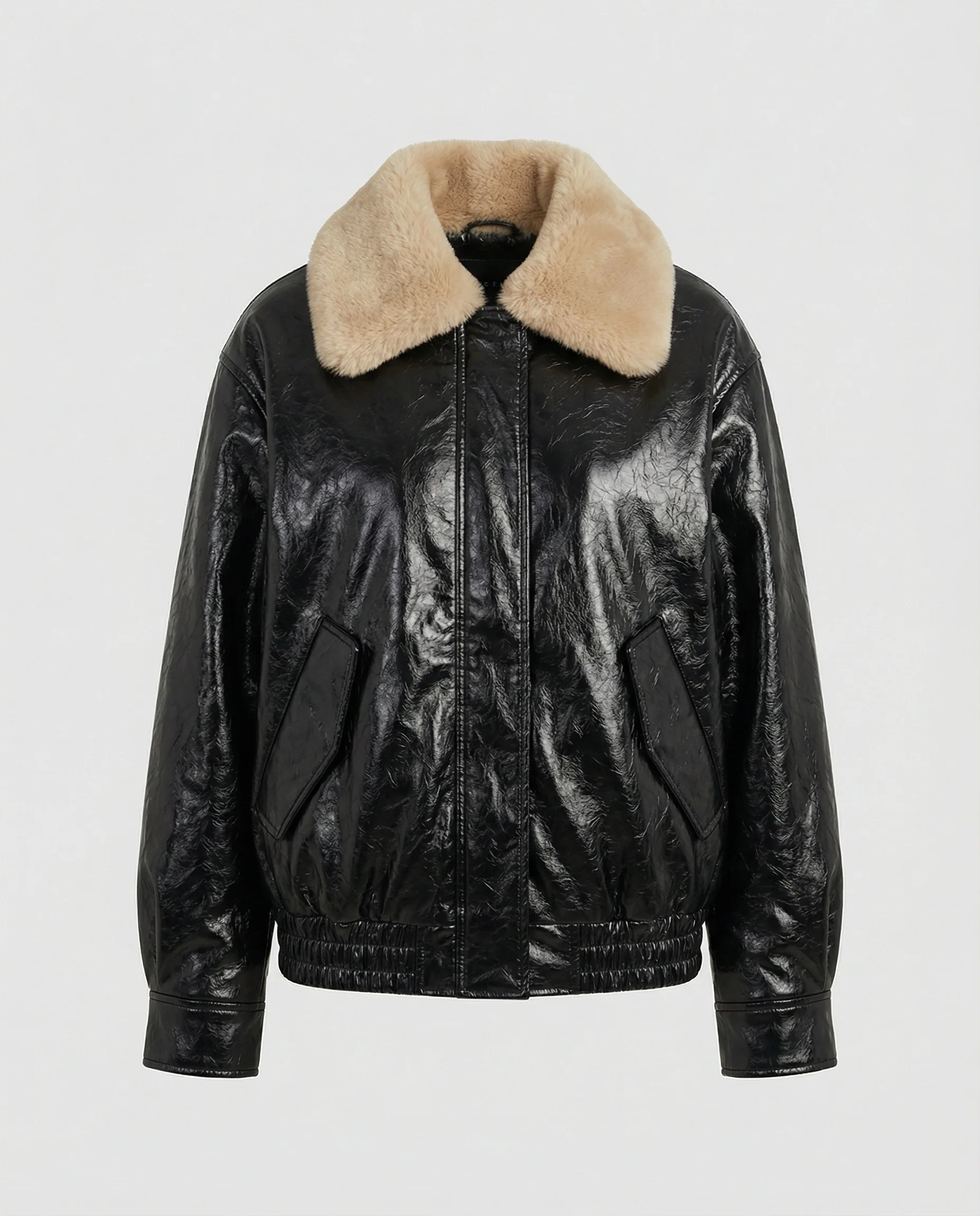 Damen kastig geschnittener Lederlook-Blouson mit abnehmbarem Teddykragen Heidi-Mode - Image 5