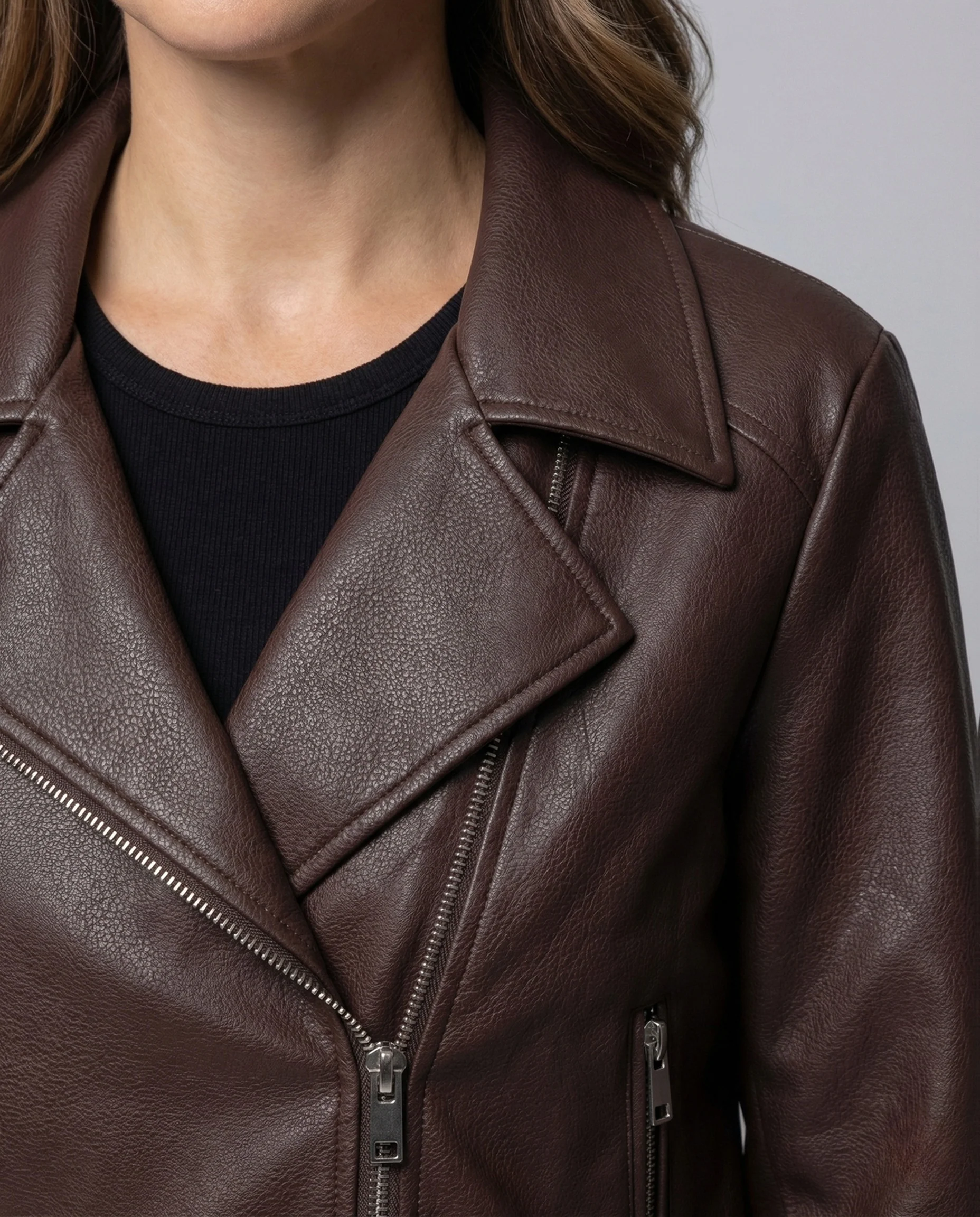 Damen Kunstleder Bikerjacke Kastig Revers - Image 3
