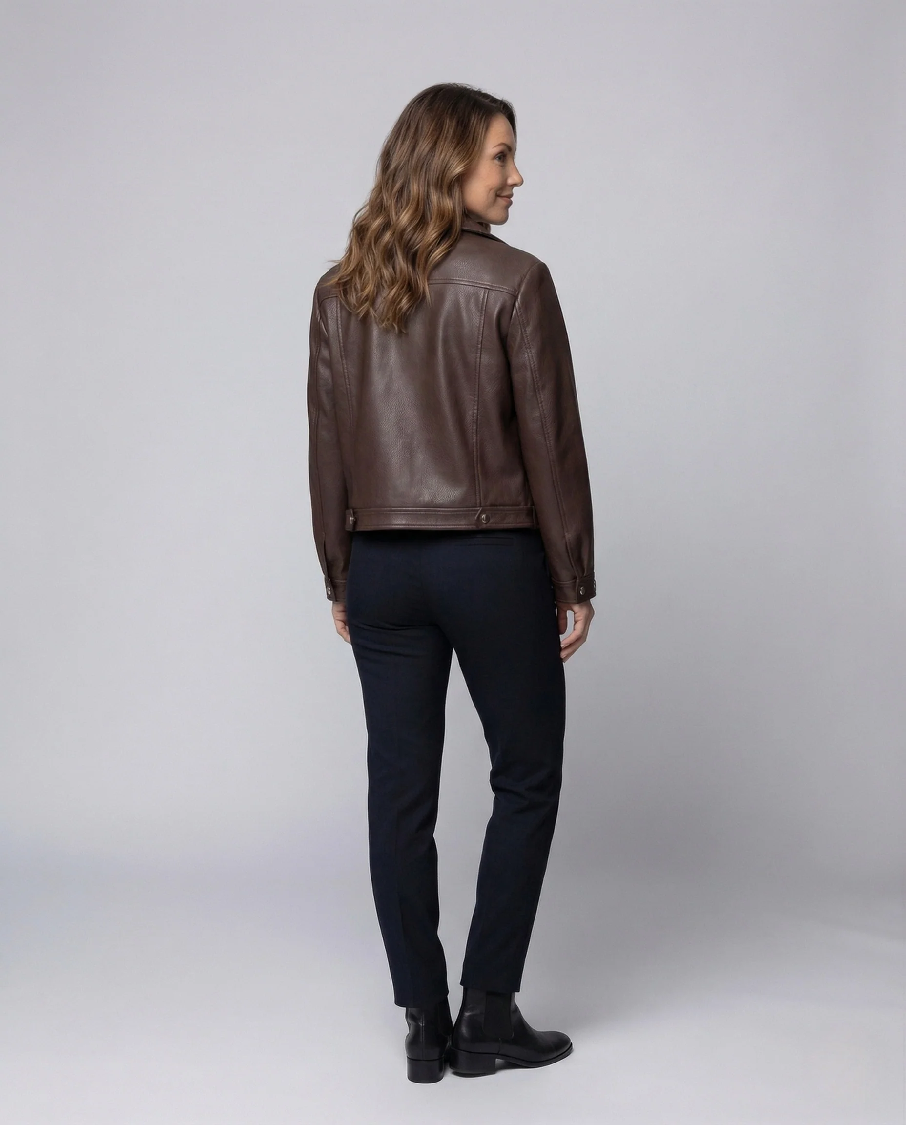 Damen Kunstleder Bikerjacke Kastig Revers - Image 4