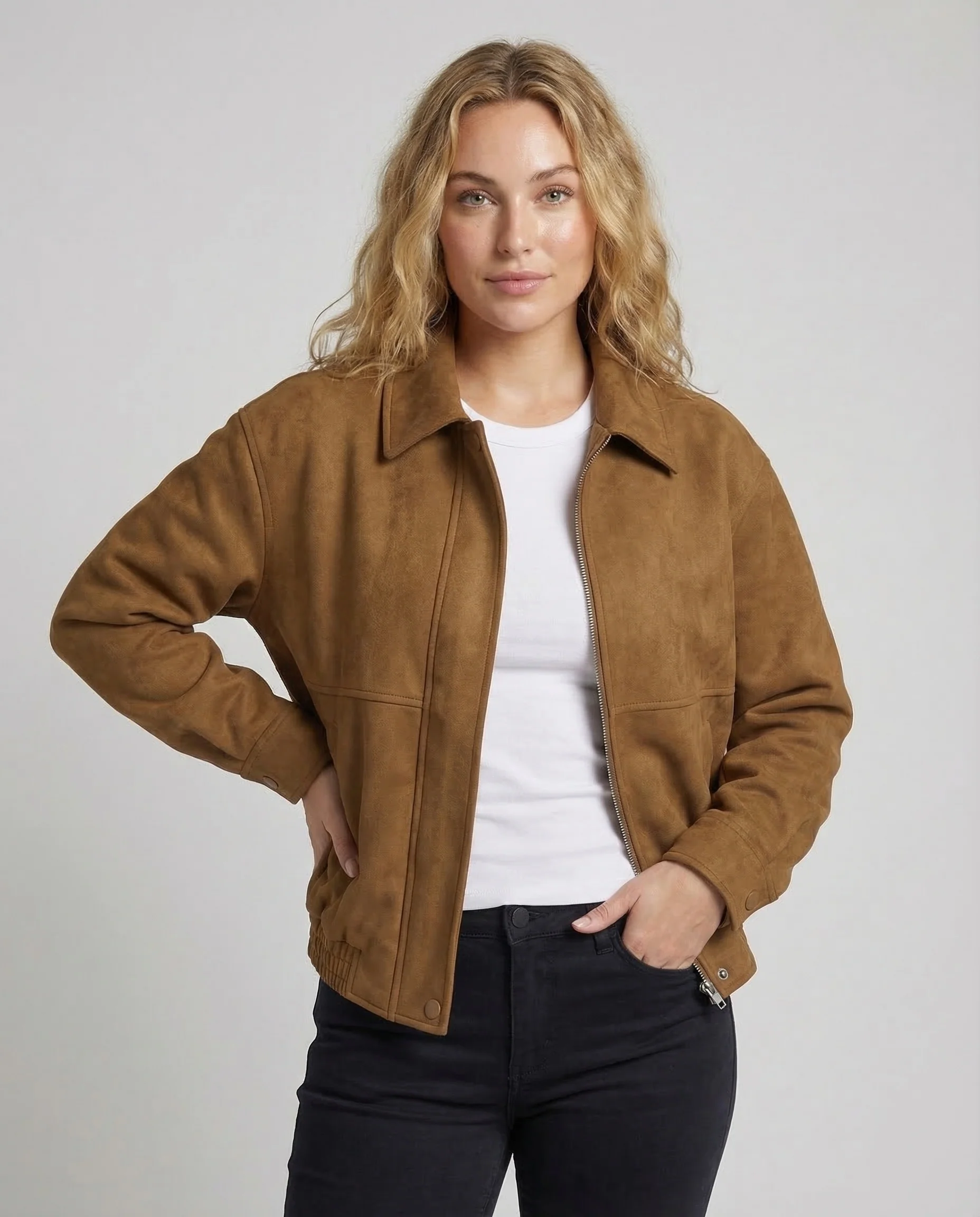 Damen Velourslederjacke Kastig - Image 2
