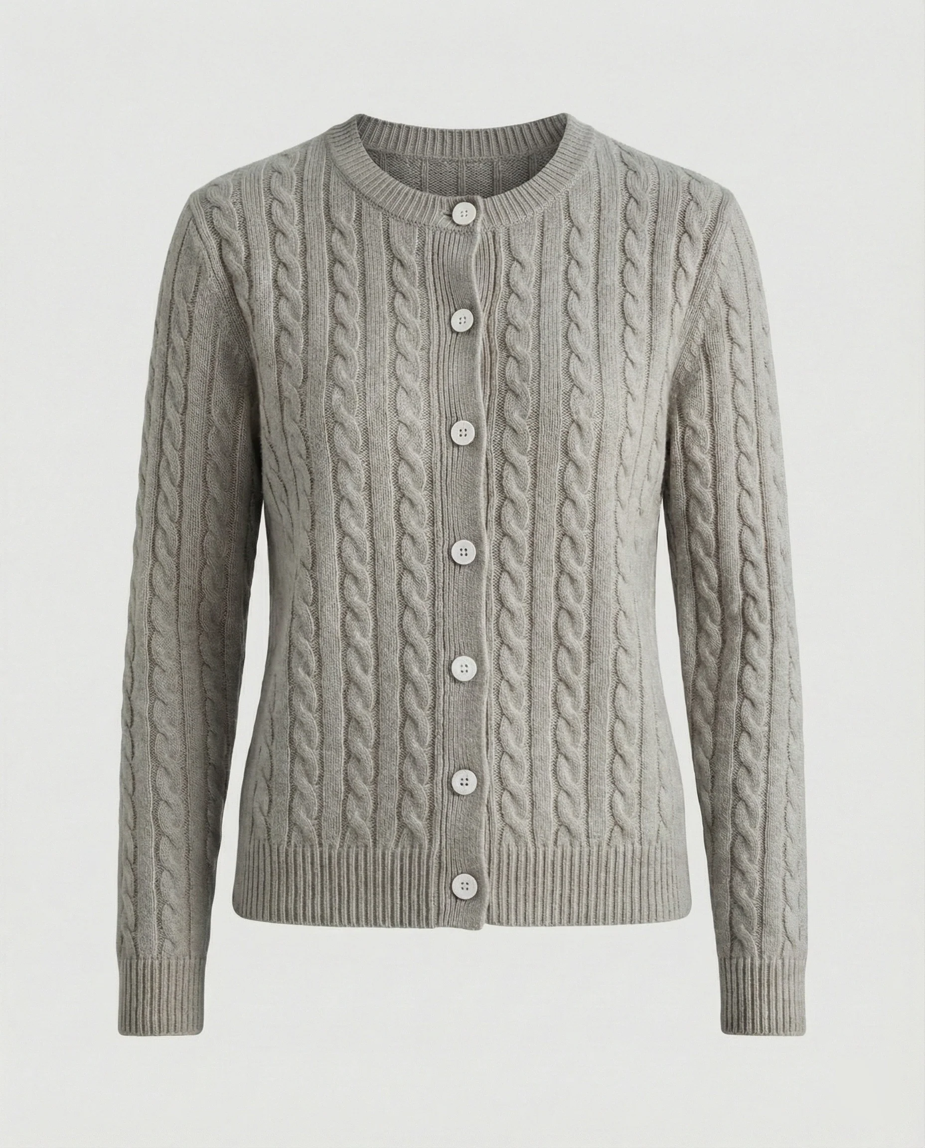 Damen klassische Zopfmuster-Strickjacke mit Rundhalsausschnitt und durchgehender Knopfleiste Heidi-Mode - Image 6