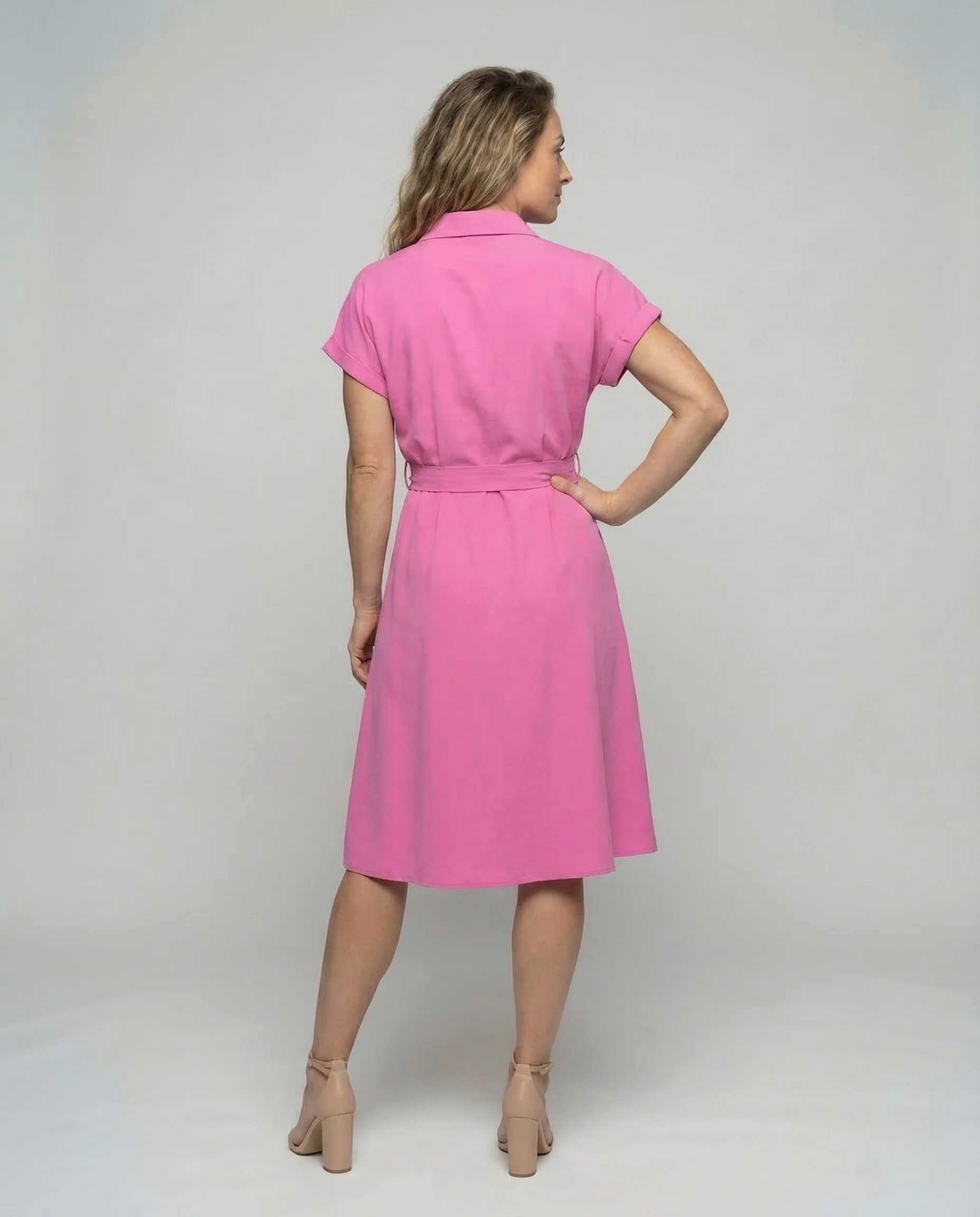 Damen Hemdkleid Knielang Gürtel - Image 4