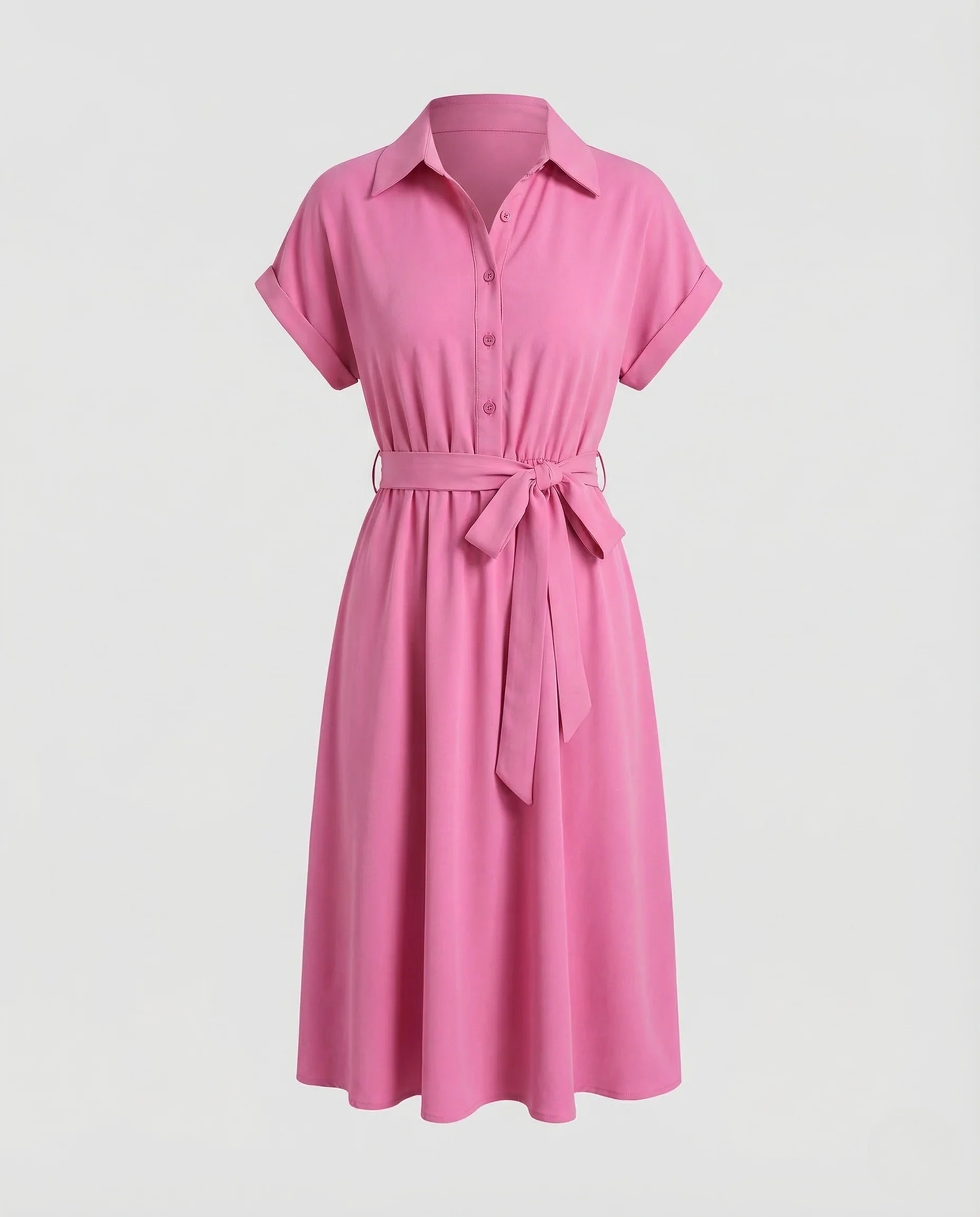 Damen Hemdkleid Knielang Gürtel - Image 5