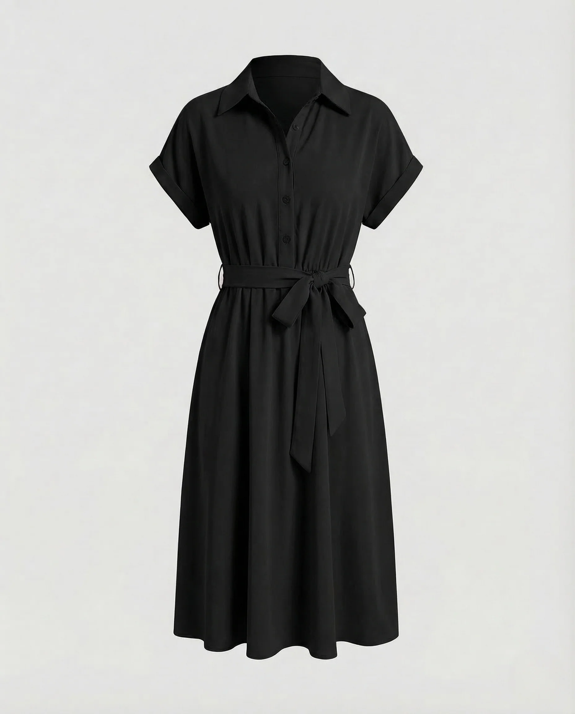 Damen Hemdkleid Knielang Gürtel - Image 6