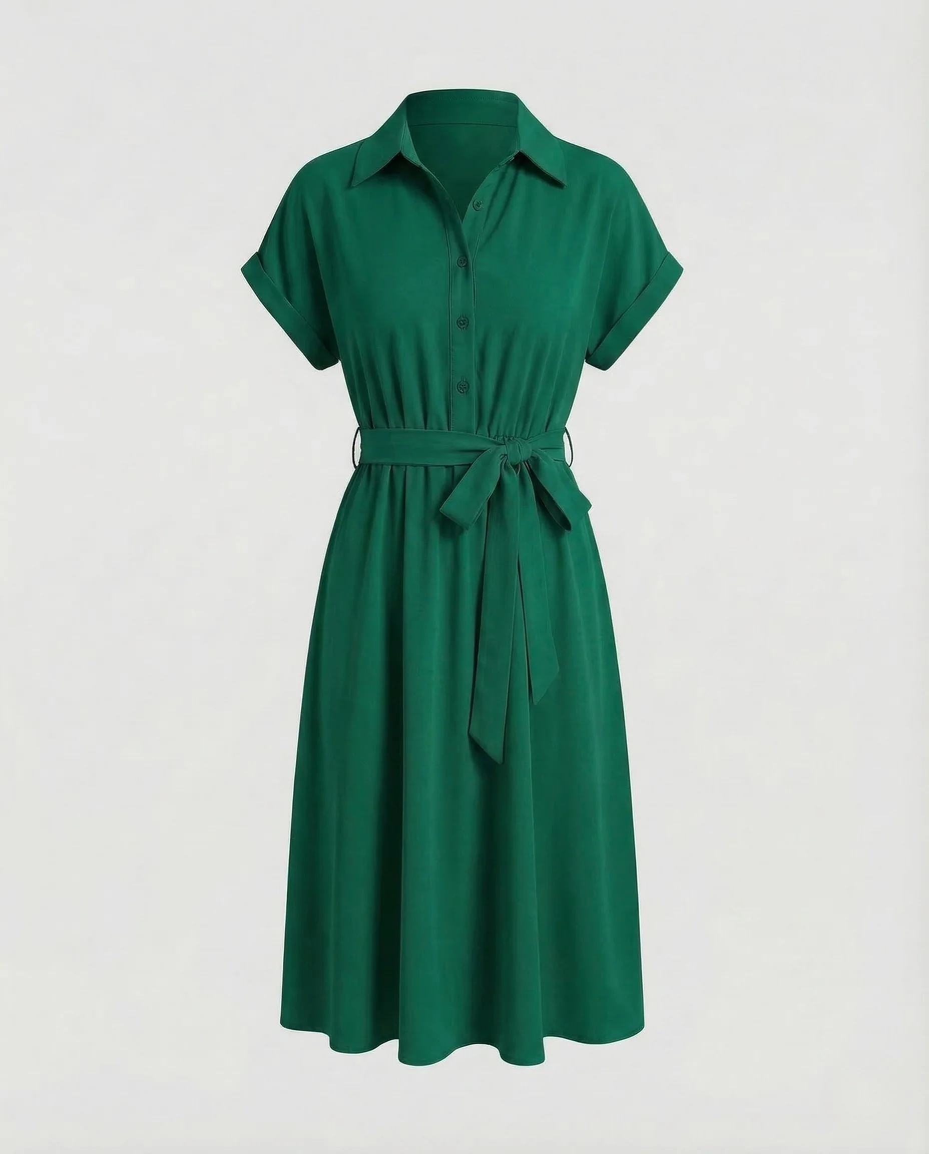 Damen Hemdkleid Knielang Gürtel - Image 8