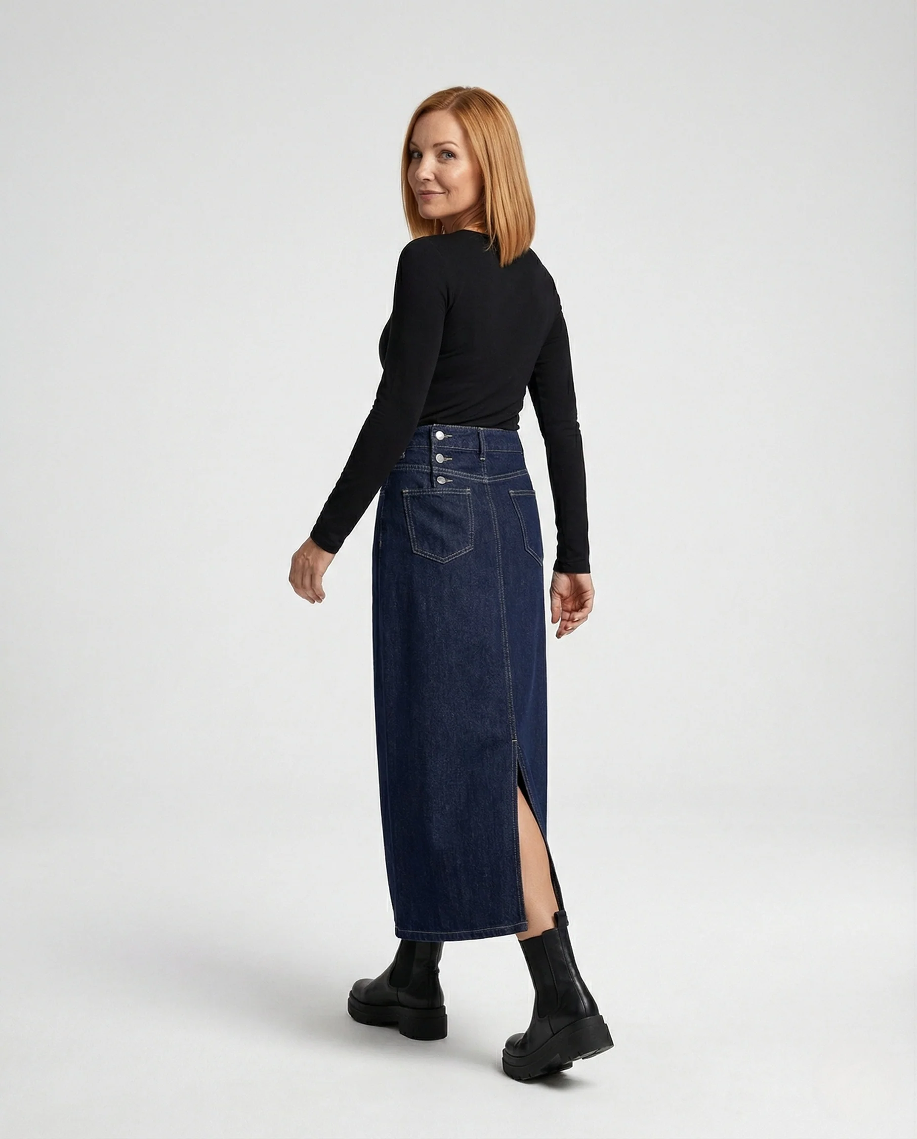 Maxirock Damen Jeans Schlitz - Image 4