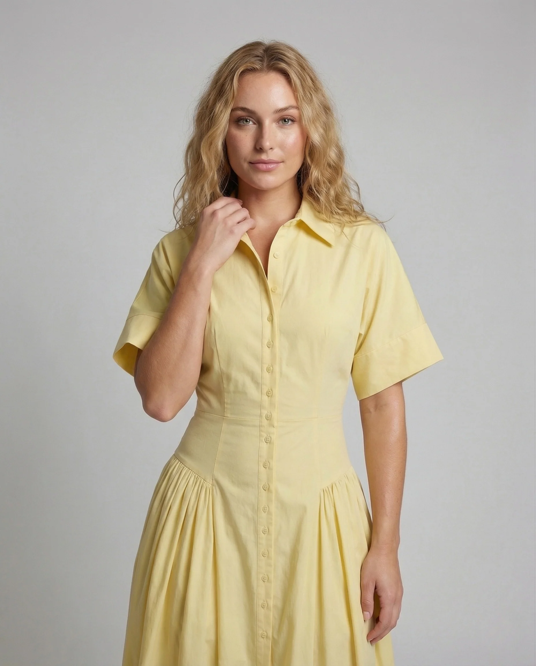Damen Hemdblusenkleid Lang Faltenrock - Image 2