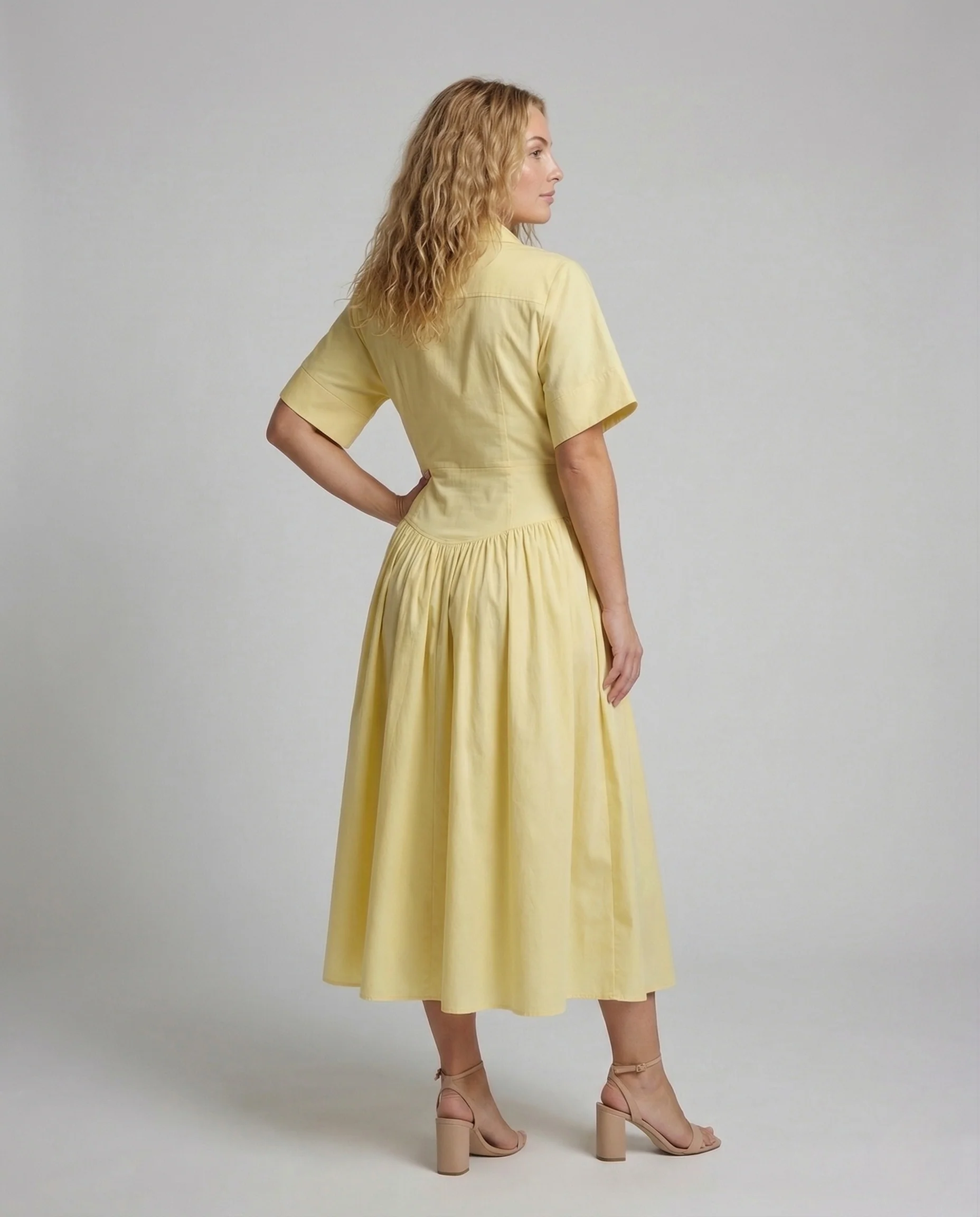 Damen Hemdblusenkleid Lang Faltenrock - Image 3