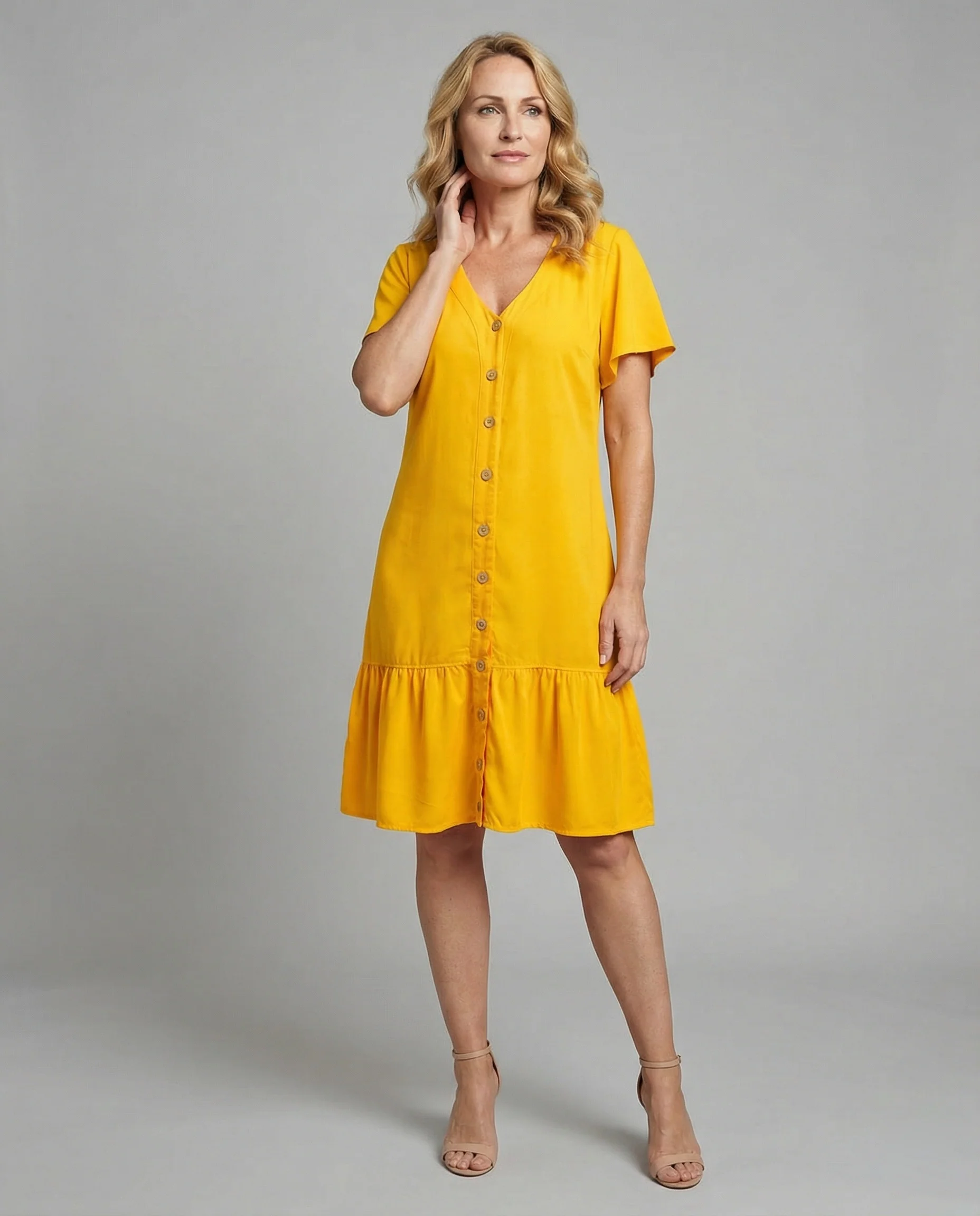 Damen Sommerkleid A-Linie Knopfleiste - Image 2