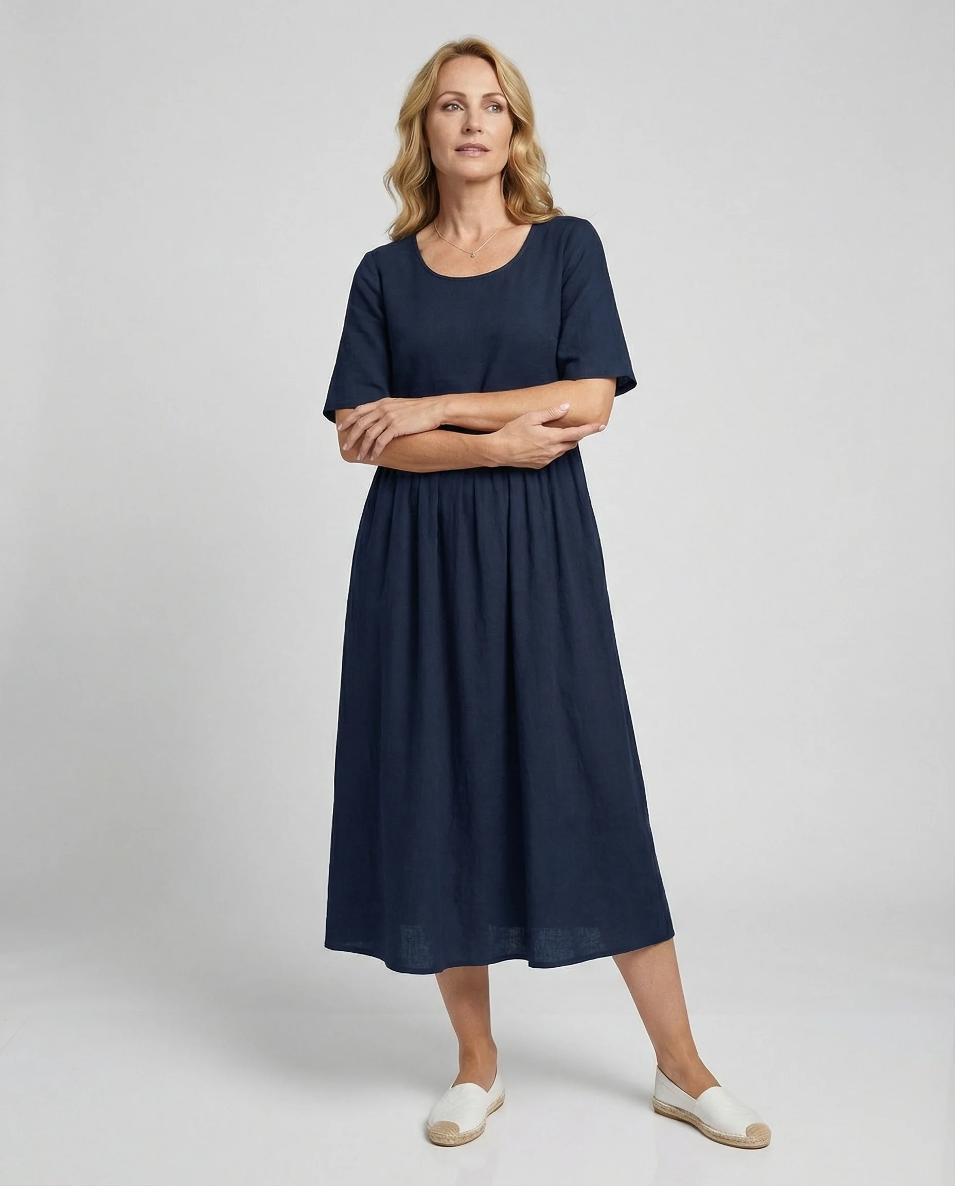 Freizeitkleid Damen Midikleid Leinenoptik - Image 2