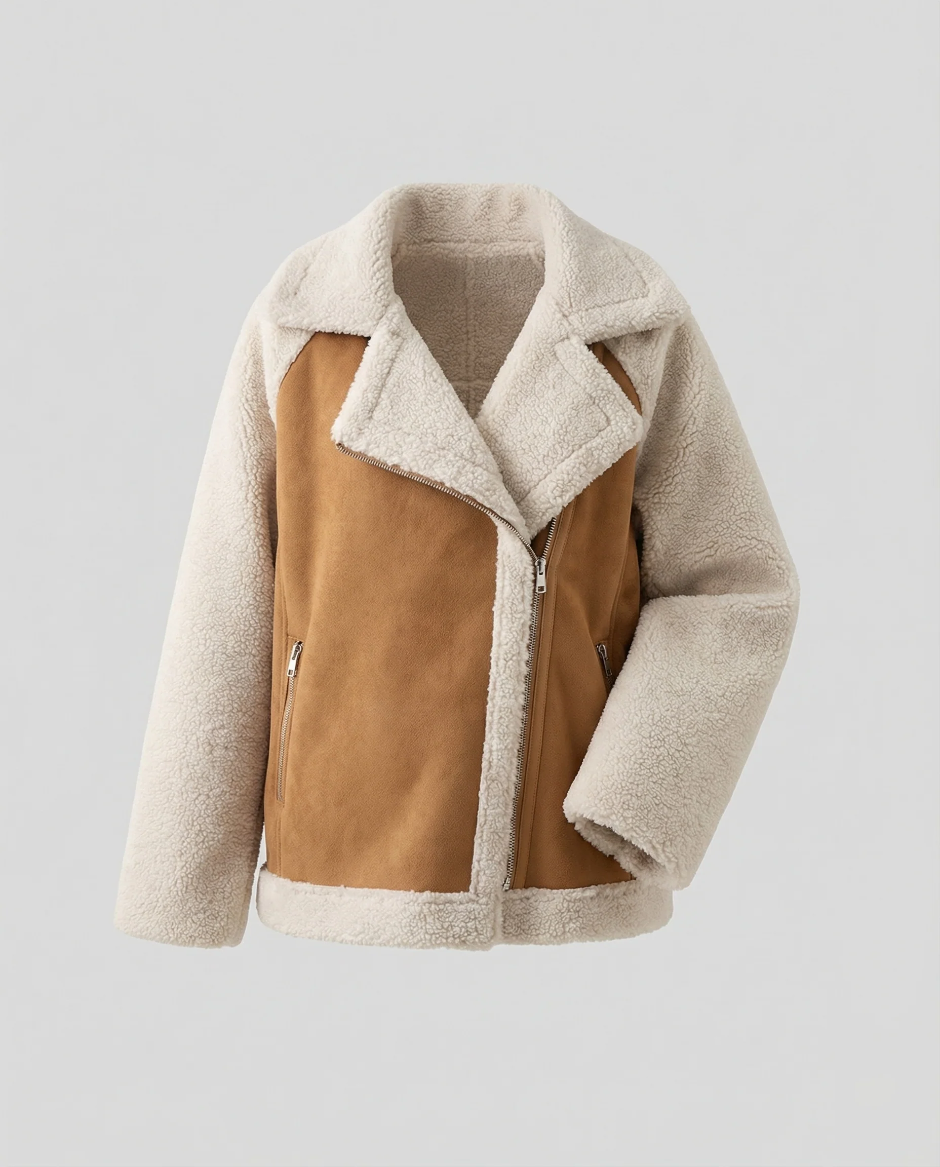 Damen Aviatorjacke Kurz Teddyfutter Kunstleder - Image 6