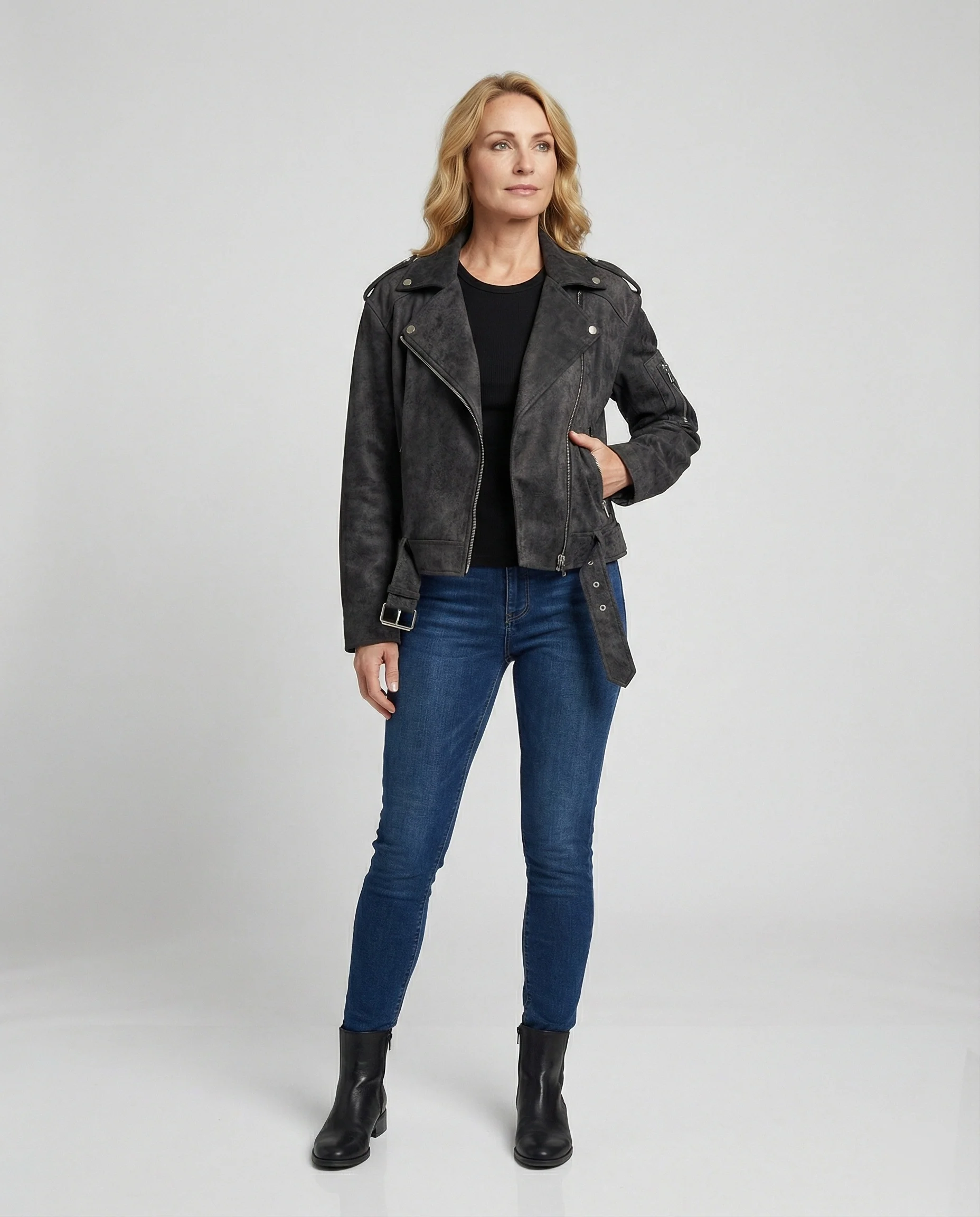 Damen Lederjacke Wildlederoptik kurz - Image 3