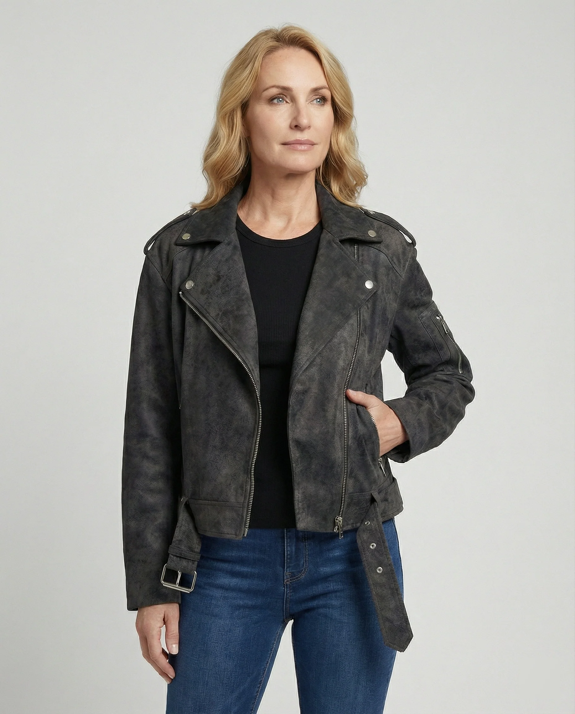 Damen Lederjacke Wildlederoptik kurz - Image 5