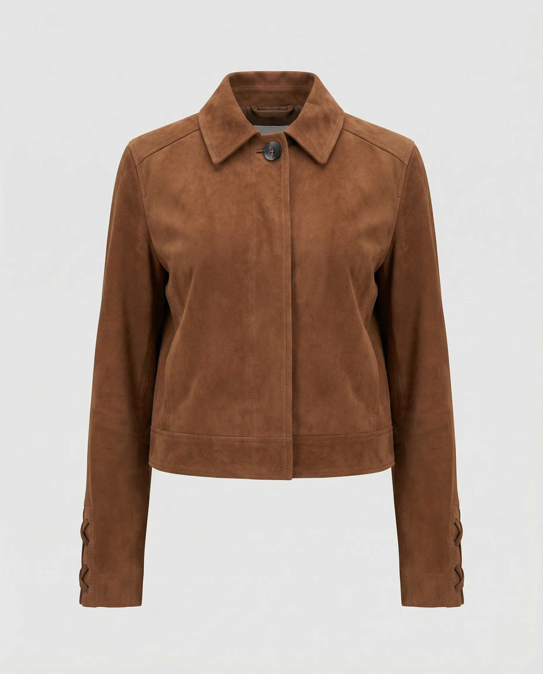Kurz geschnittene Bikerjacke mit verstellbarem Schnallengurtkragen und Bindeband-Details Heidi-Mode - Image 3
