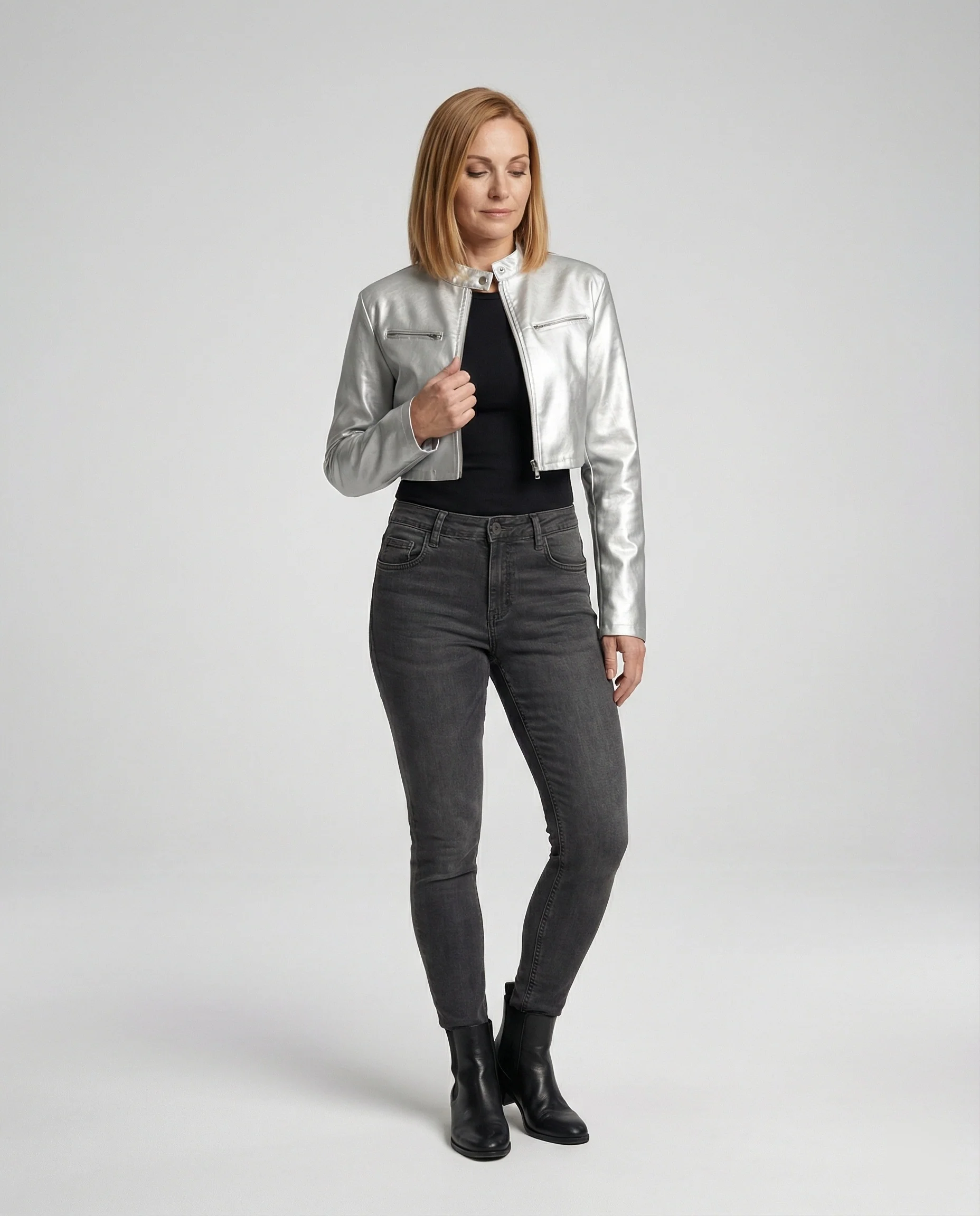 Damen Lederjacke Schwarz kurz - Image 2