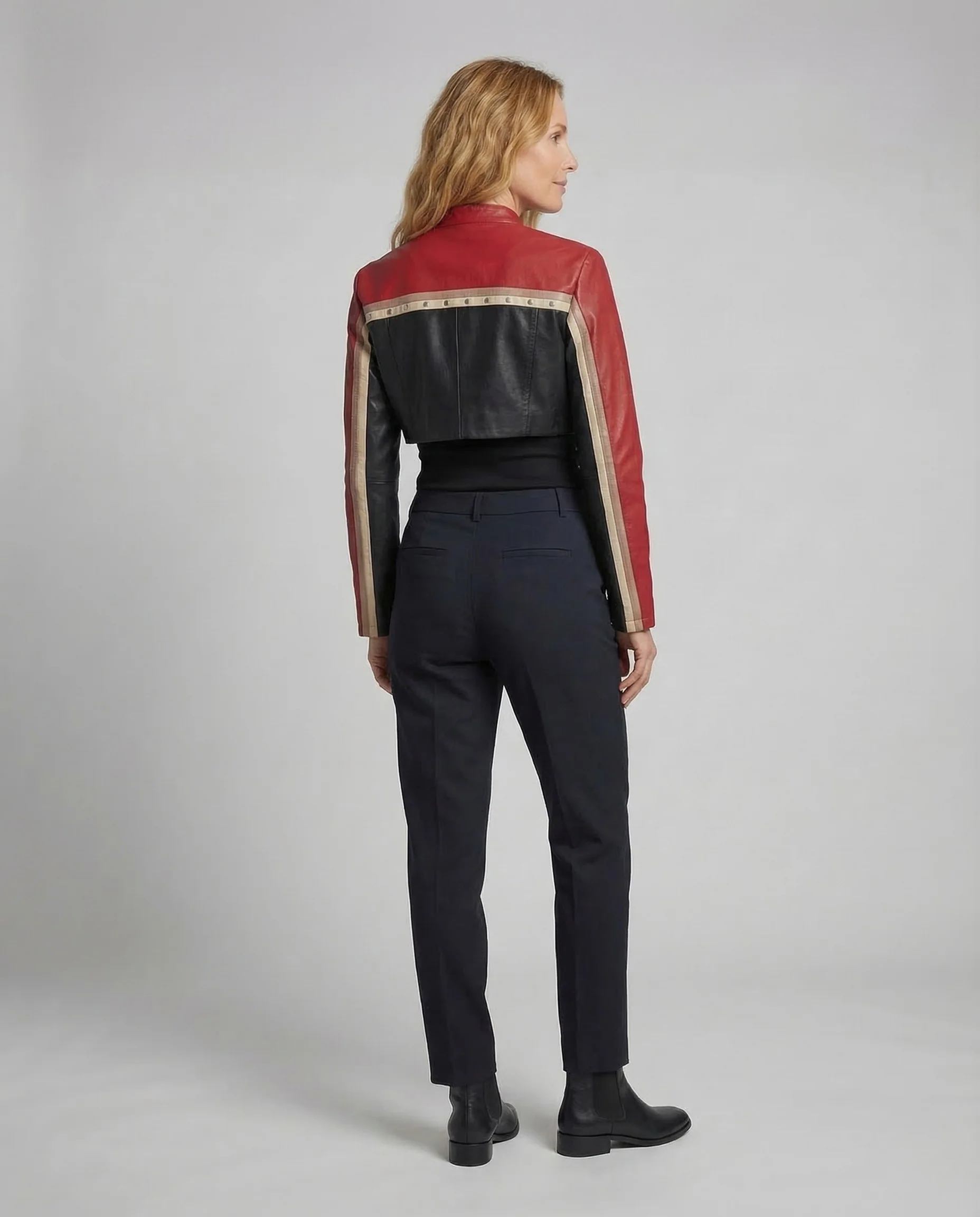 Damen Kunstleder Bikerjacke Kurz Stehkragen - Image 4