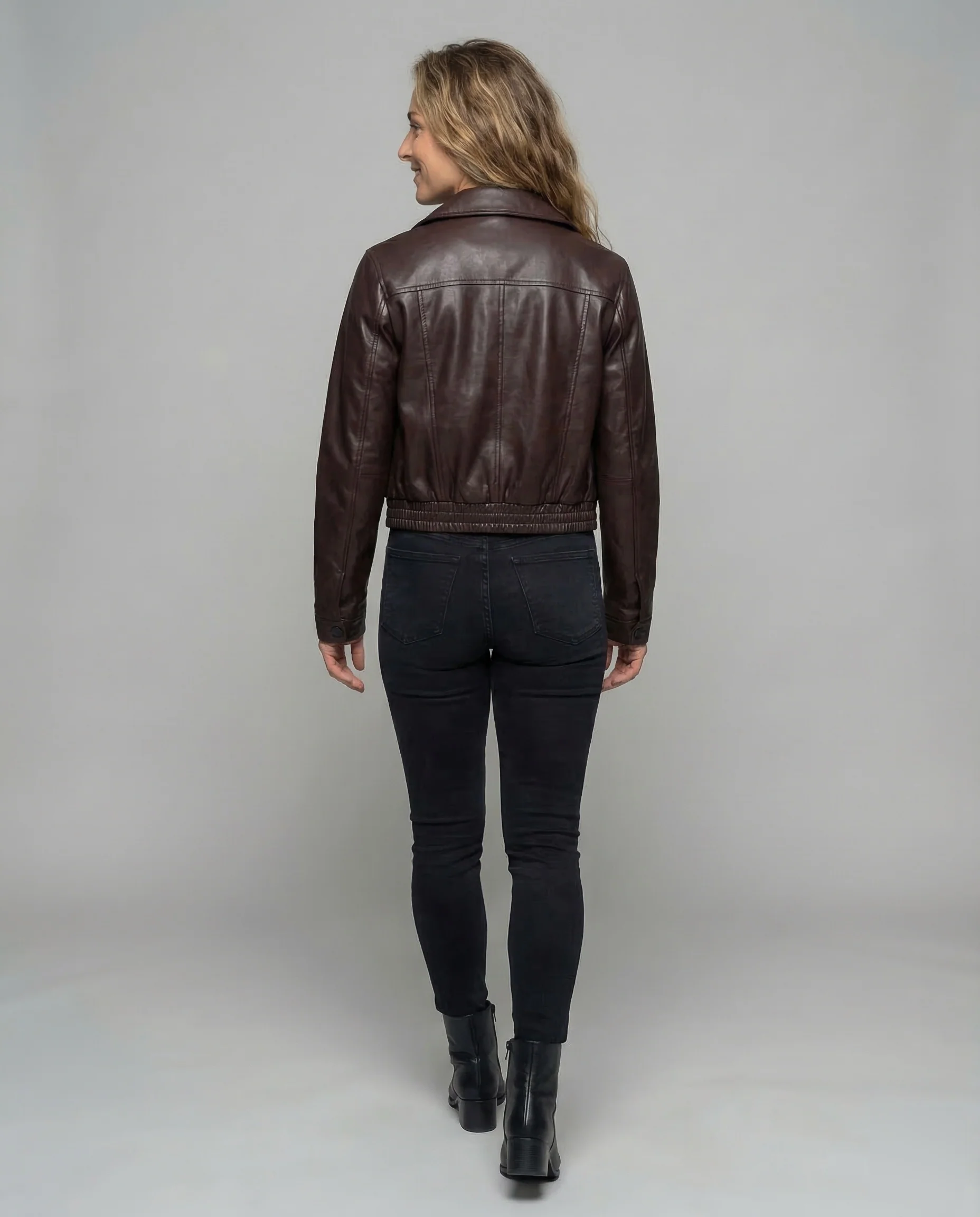 Damen Kunstlederjacke Kurz Oversize Kragen - Image 4