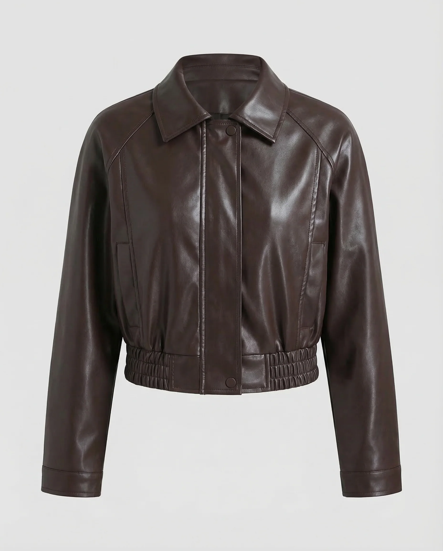 Damen Kunstlederjacke Kurz Oversize Kragen - Image 5