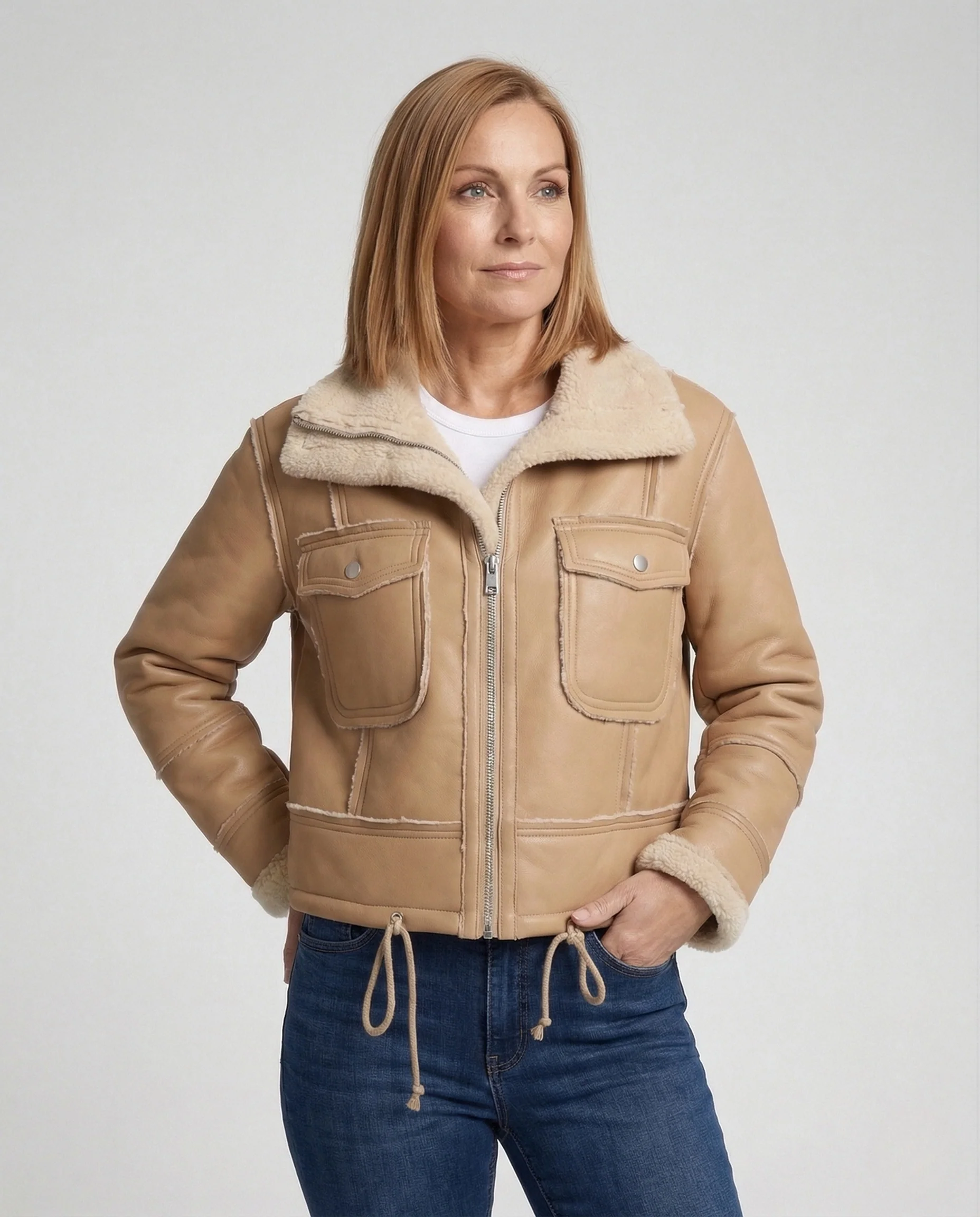 Damen Kunstlederjacke mit Teddyfutter - Image 2
