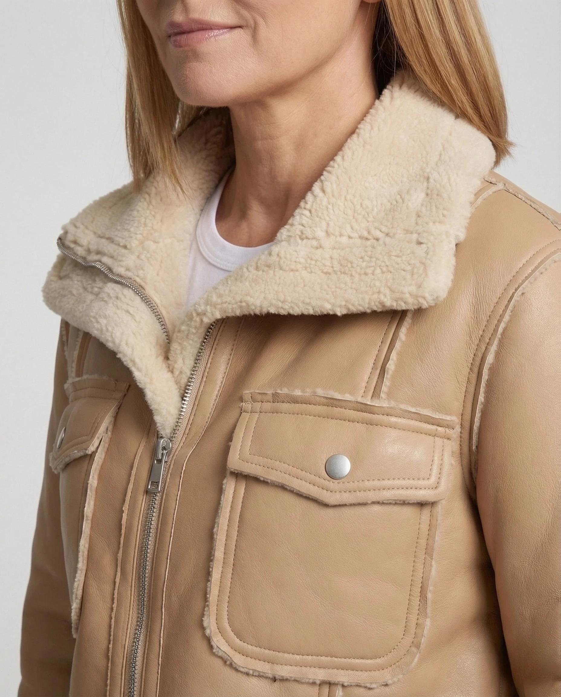 Damen Kunstlederjacke mit Teddyfutter - Image 3