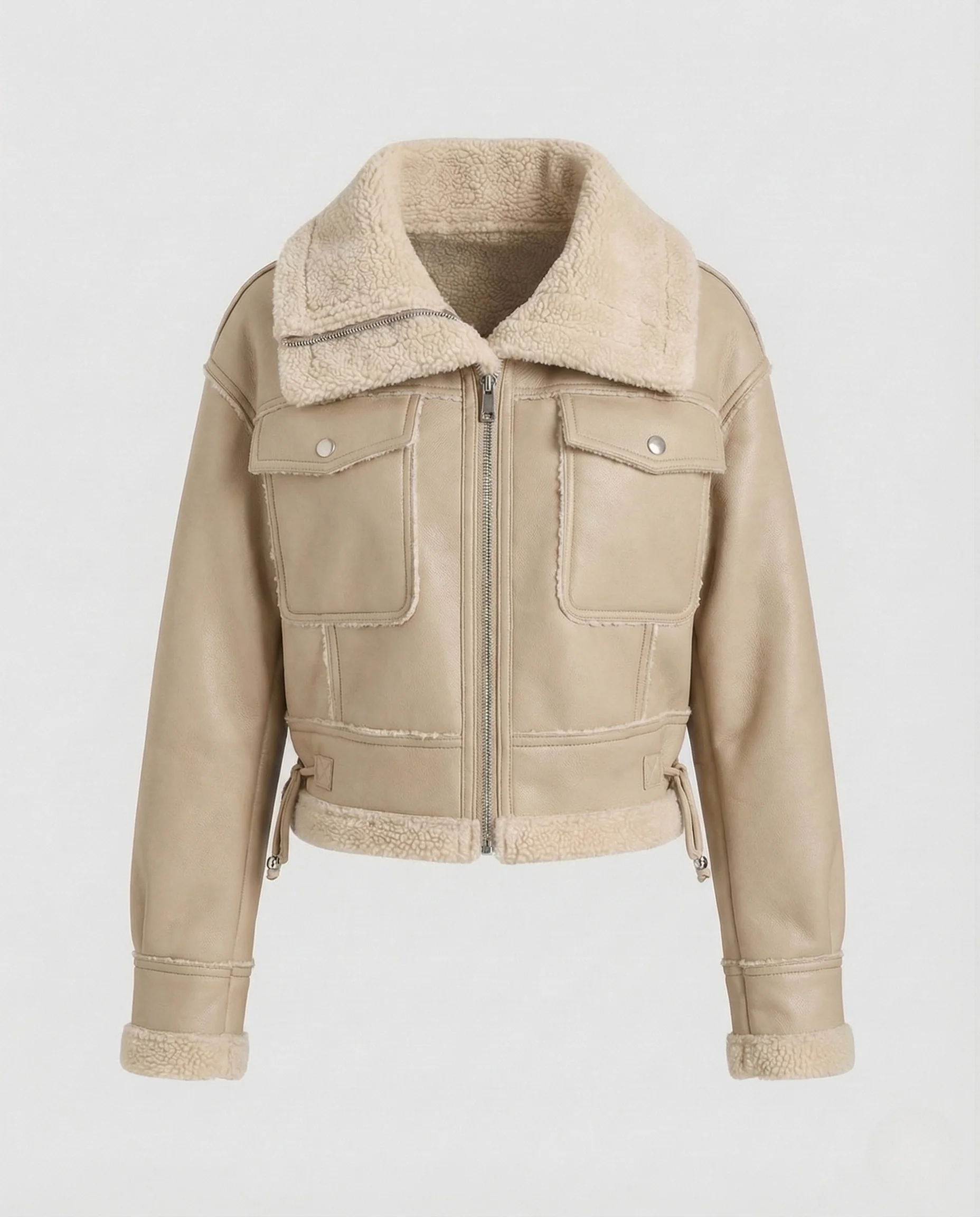 Damen Kunstlederjacke mit Teddyfutter - Image 7