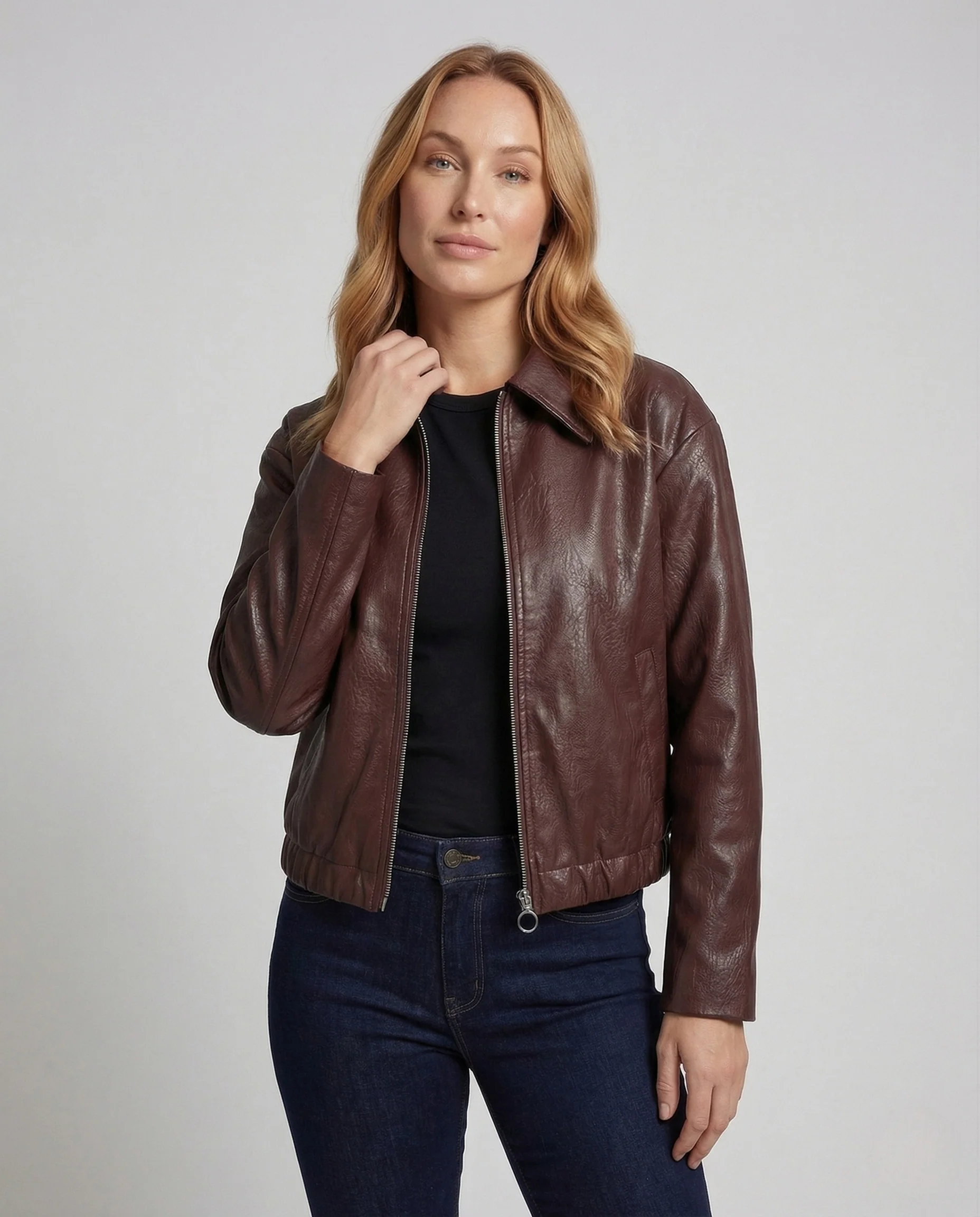 Damen Kunstlederjacke Kurz Kragen - Image 2