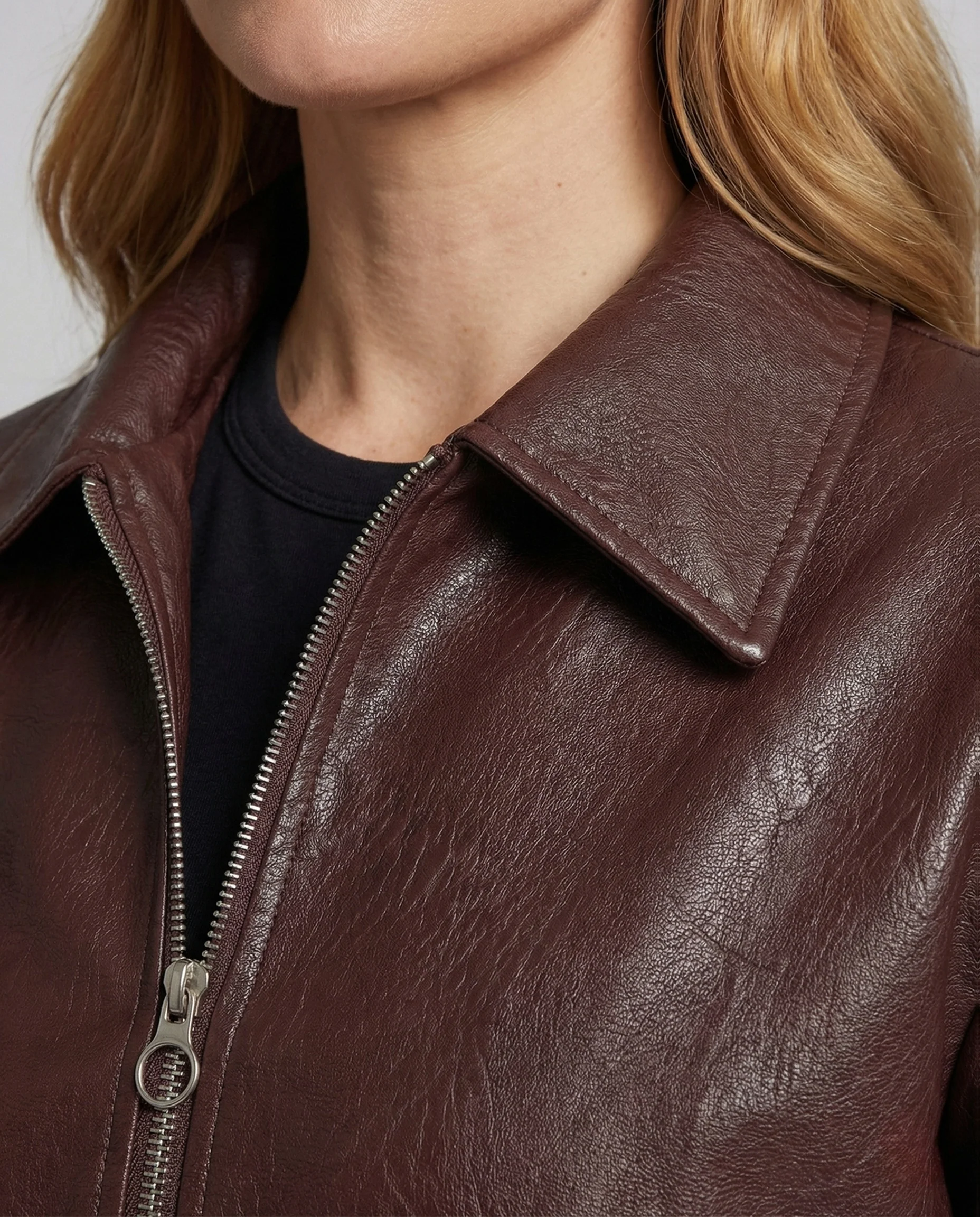 Damen Kunstlederjacke Kurz Kragen - Image 3
