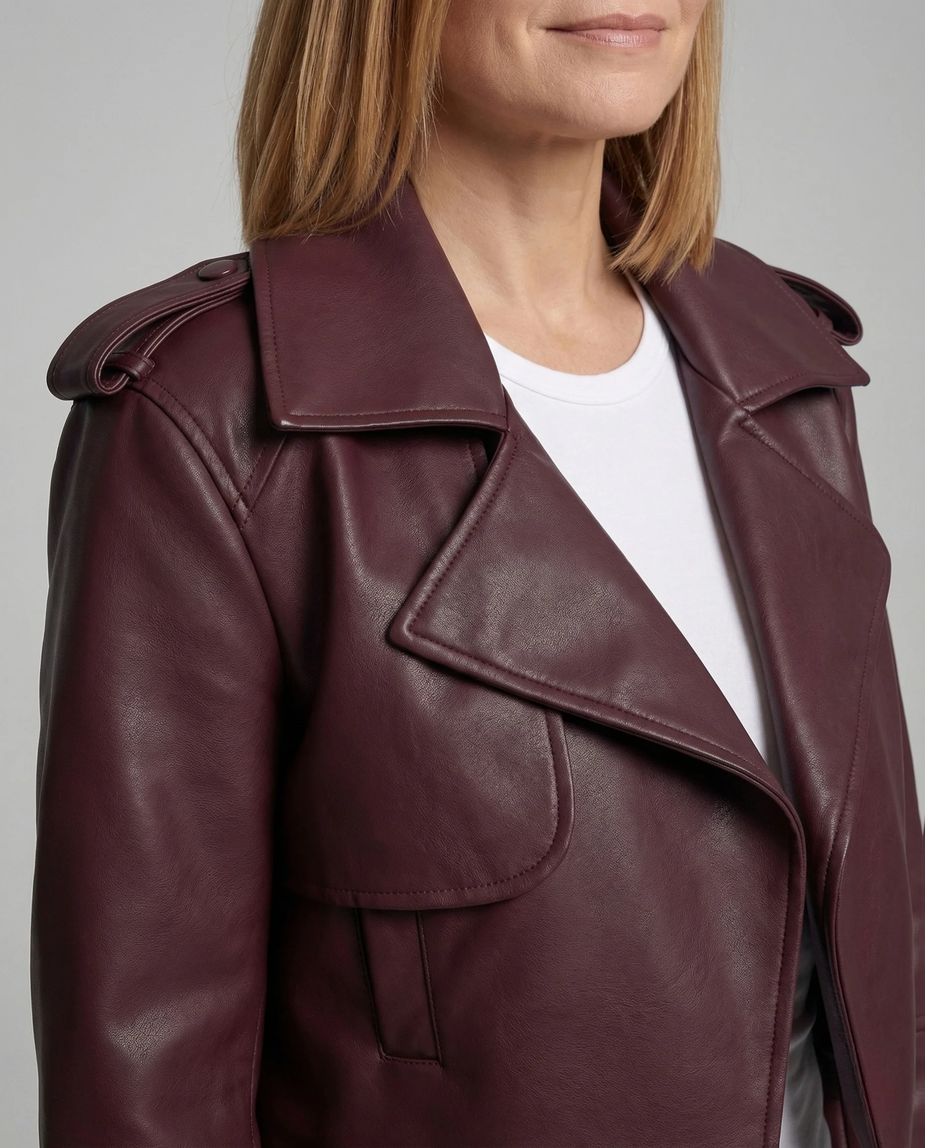 Damen kurze Trenchjacke in Lederoptik Cropped Jacket - Image 3