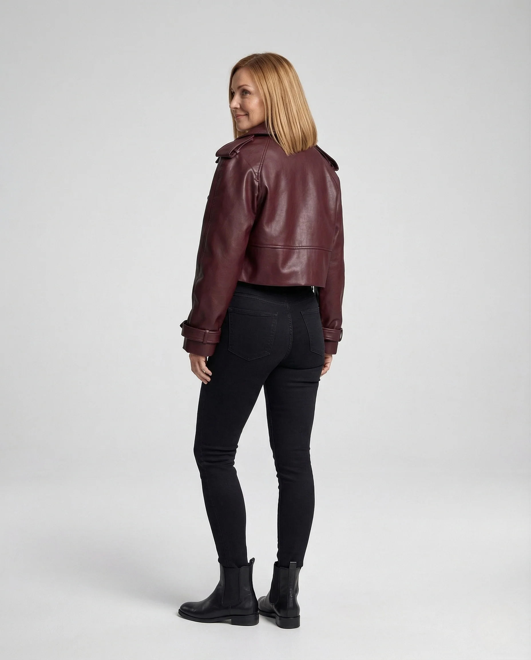 Damen kurze Trenchjacke in Lederoptik Cropped Jacket - Image 4