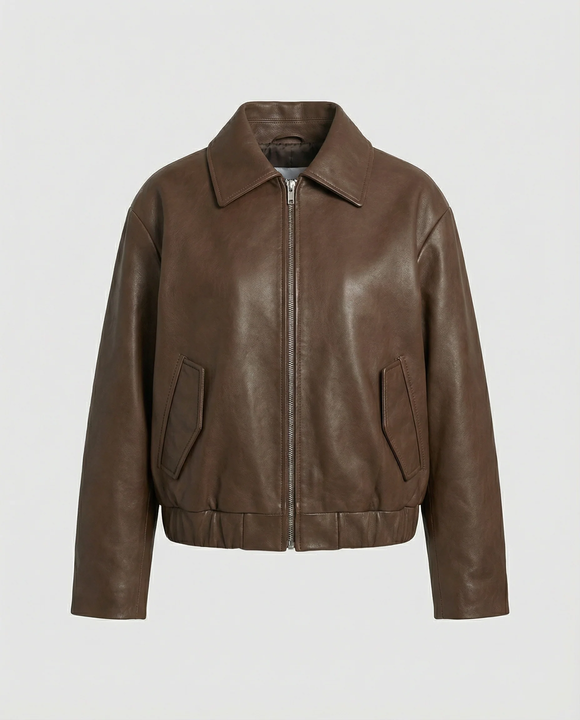 Kurz geschnittene Veganlederjacke im Fliegerblousonstil mit markantem Hemdkragen Heidi-Mode - Image 2