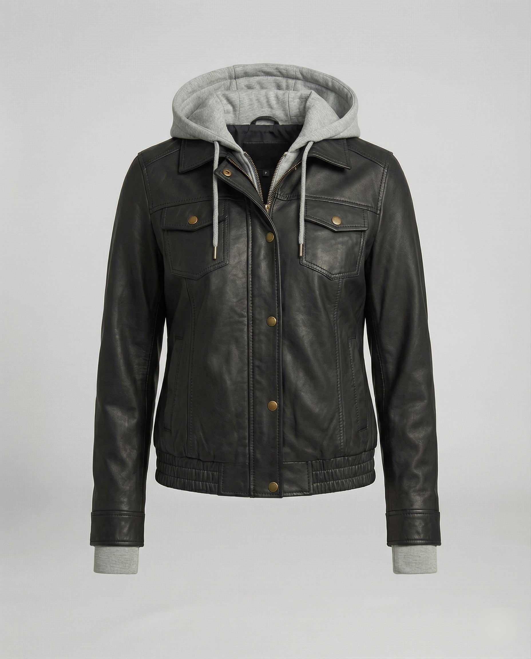 Kurz geschnittener Boxy-Lederblouson mit Hemdkragen, Brustpattentaschen und verstellbarem Saum Heidi-Mode - Image 4