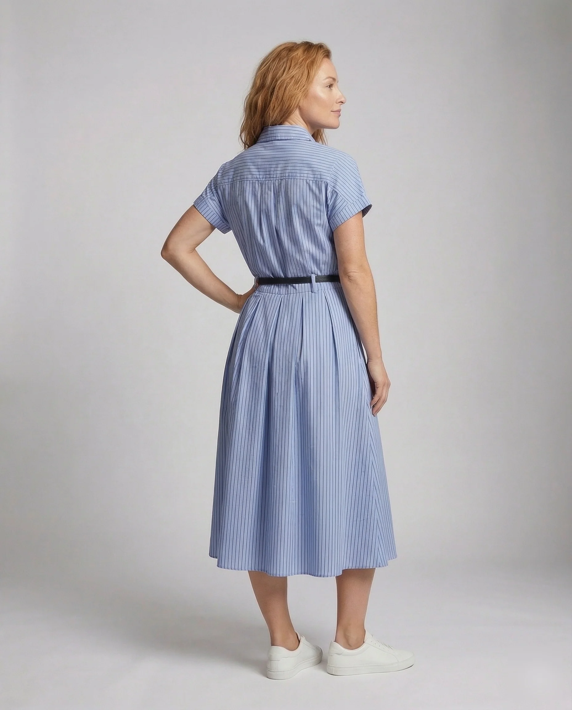 Damen Kurzarm Hemdkleid mit Nadelstreifen - Image 4