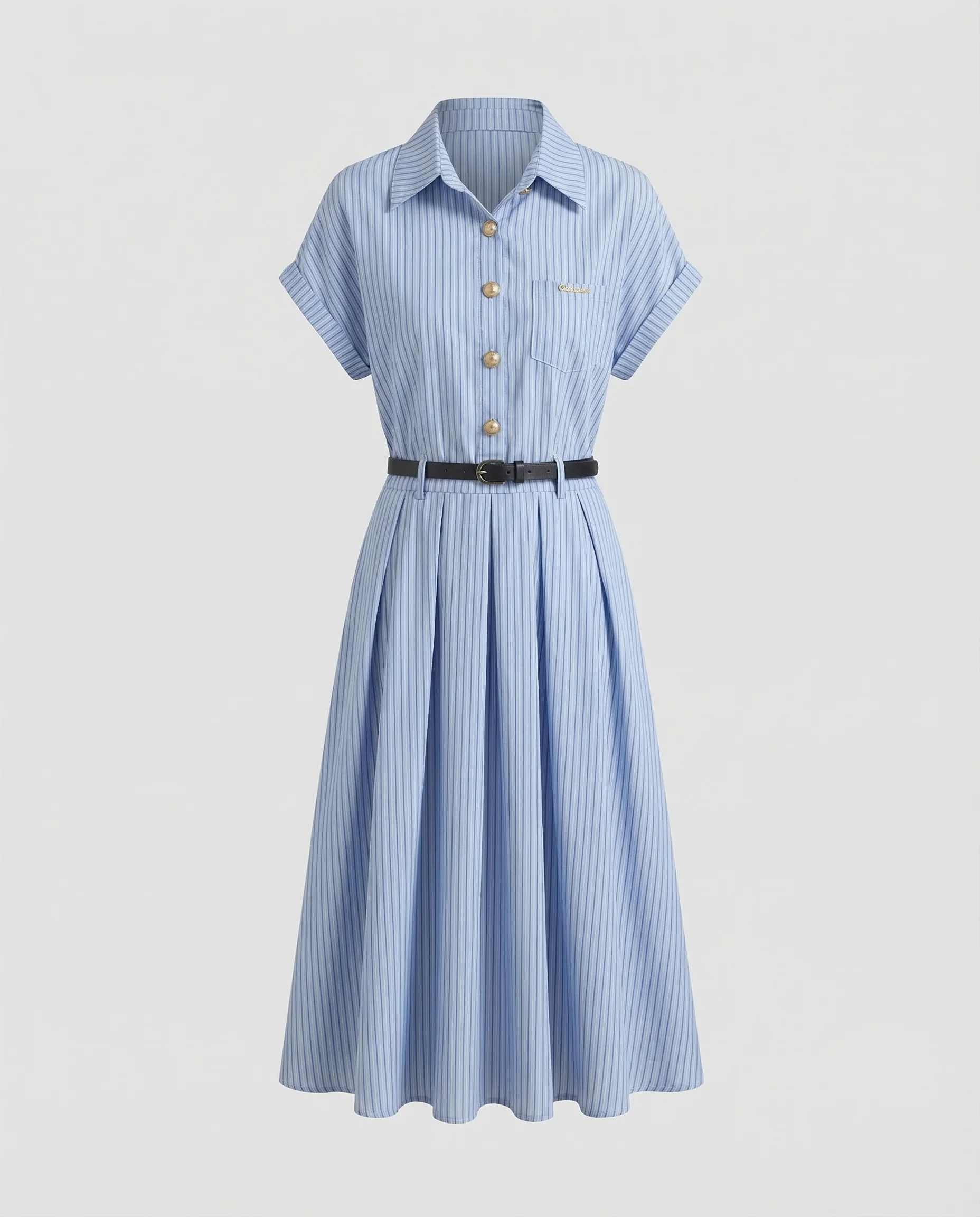 Damen Kurzarm Hemdkleid mit Nadelstreifen - Image 5
