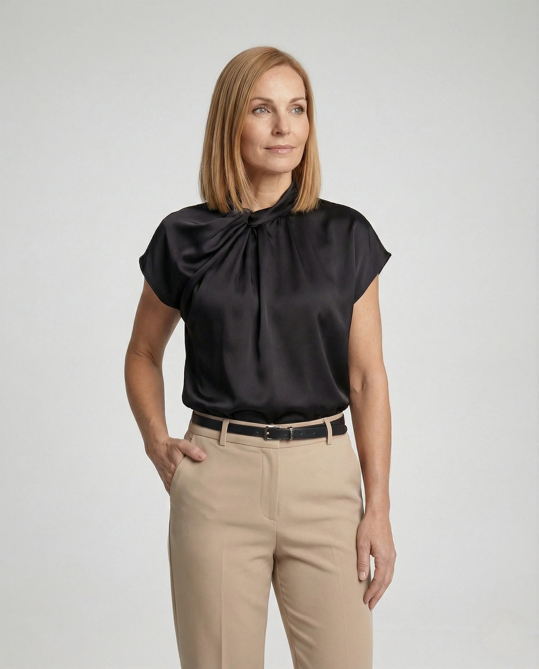 Kurzarm Schluppenbluse Satin Damen