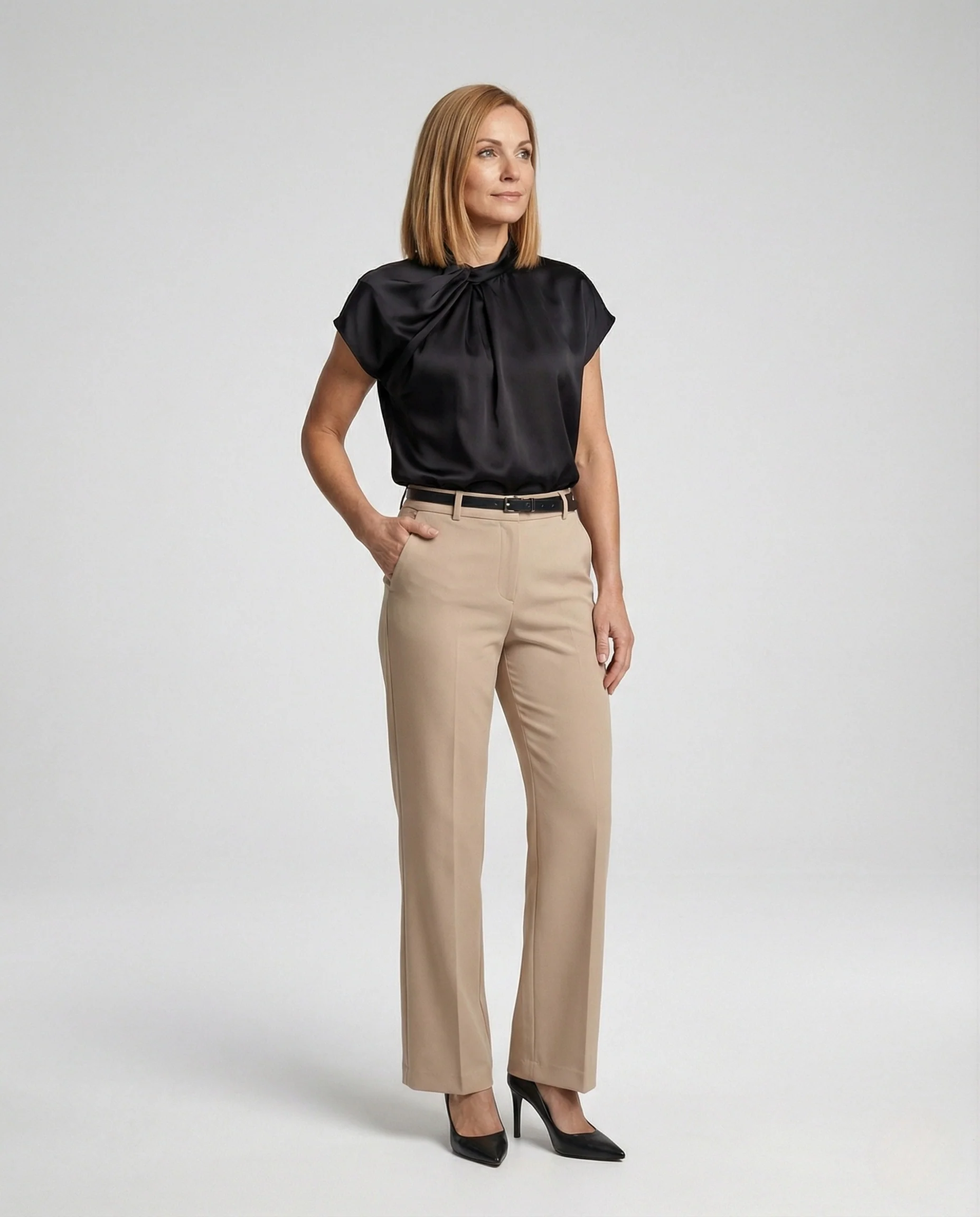 Kurzarm Schluppenbluse Satin Damen - Image 2