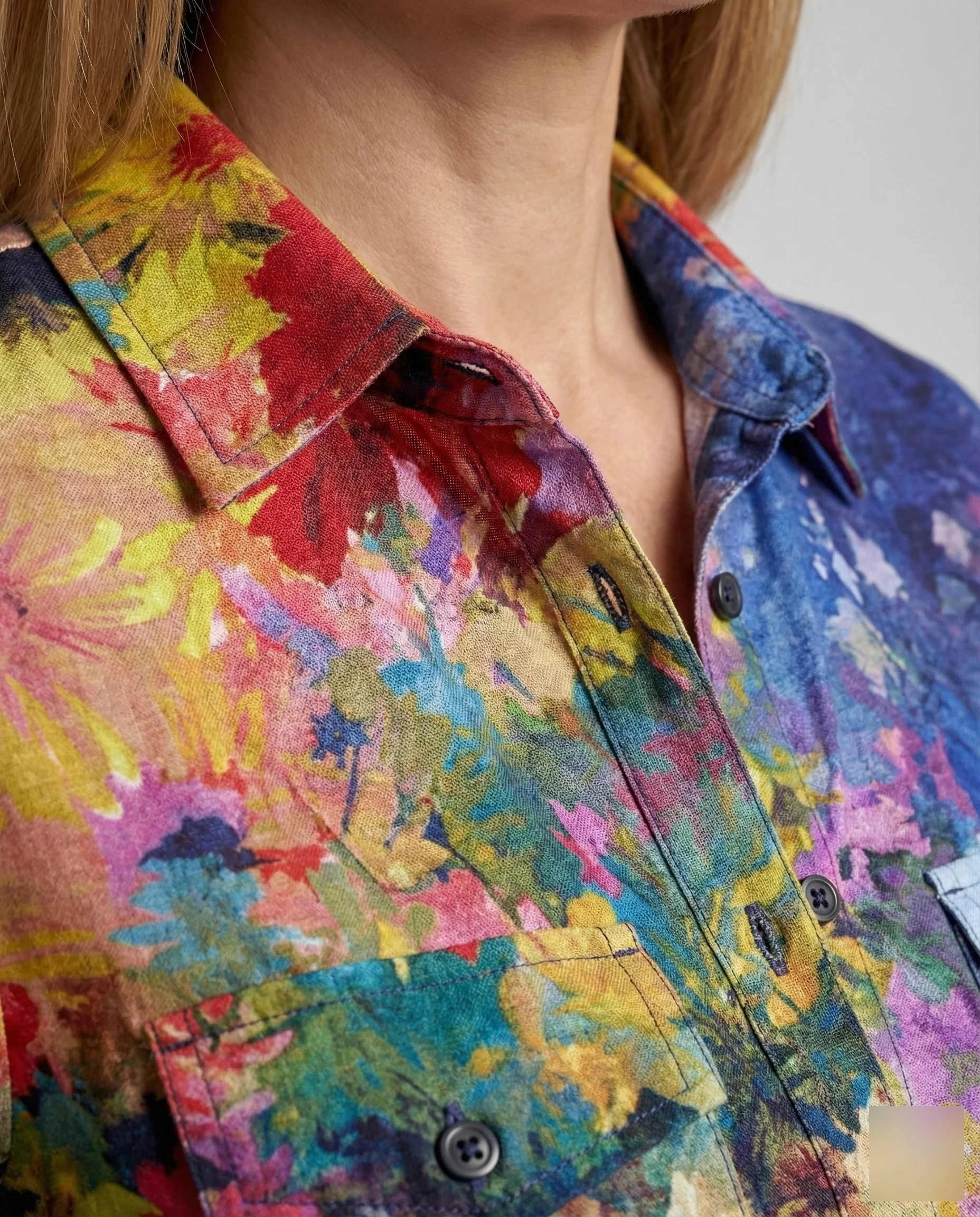 Kurzarm Hemdbluse Damen Aquarell Muster - Image 3