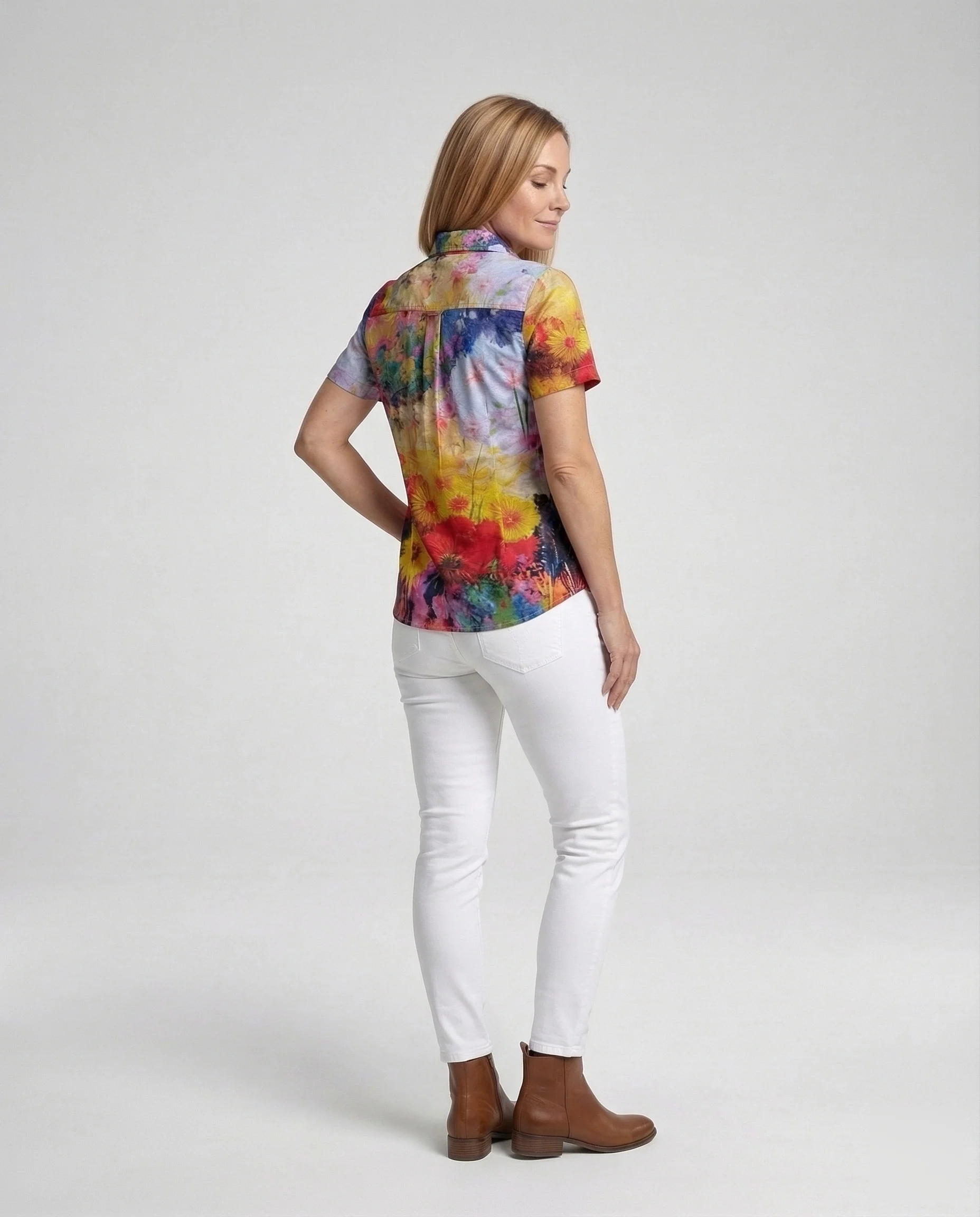 Kurzarm Hemdbluse Damen Aquarell Muster - Image 4