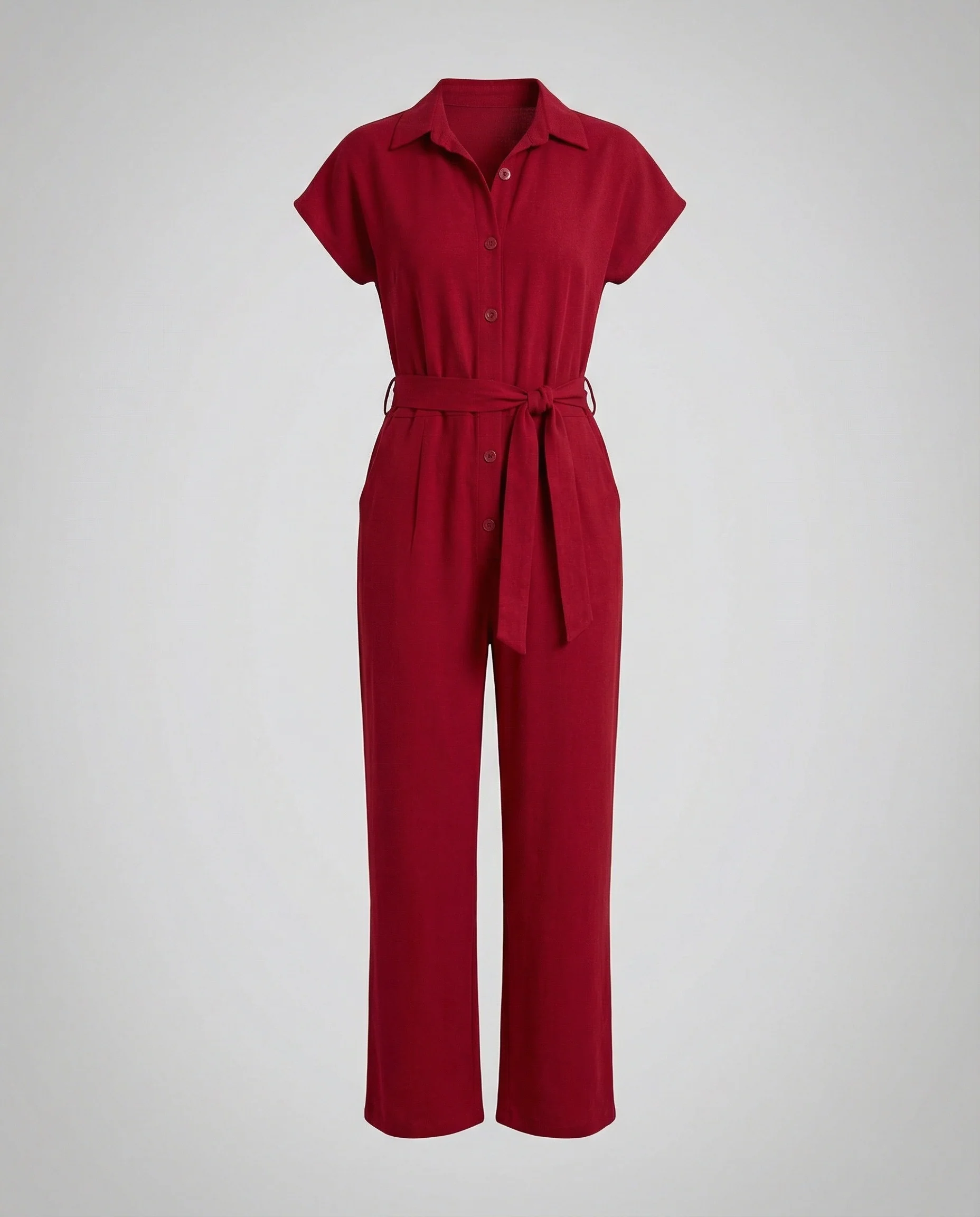 Kurzarm Jumpsuit Damen mit Taillengürtel - Image 3