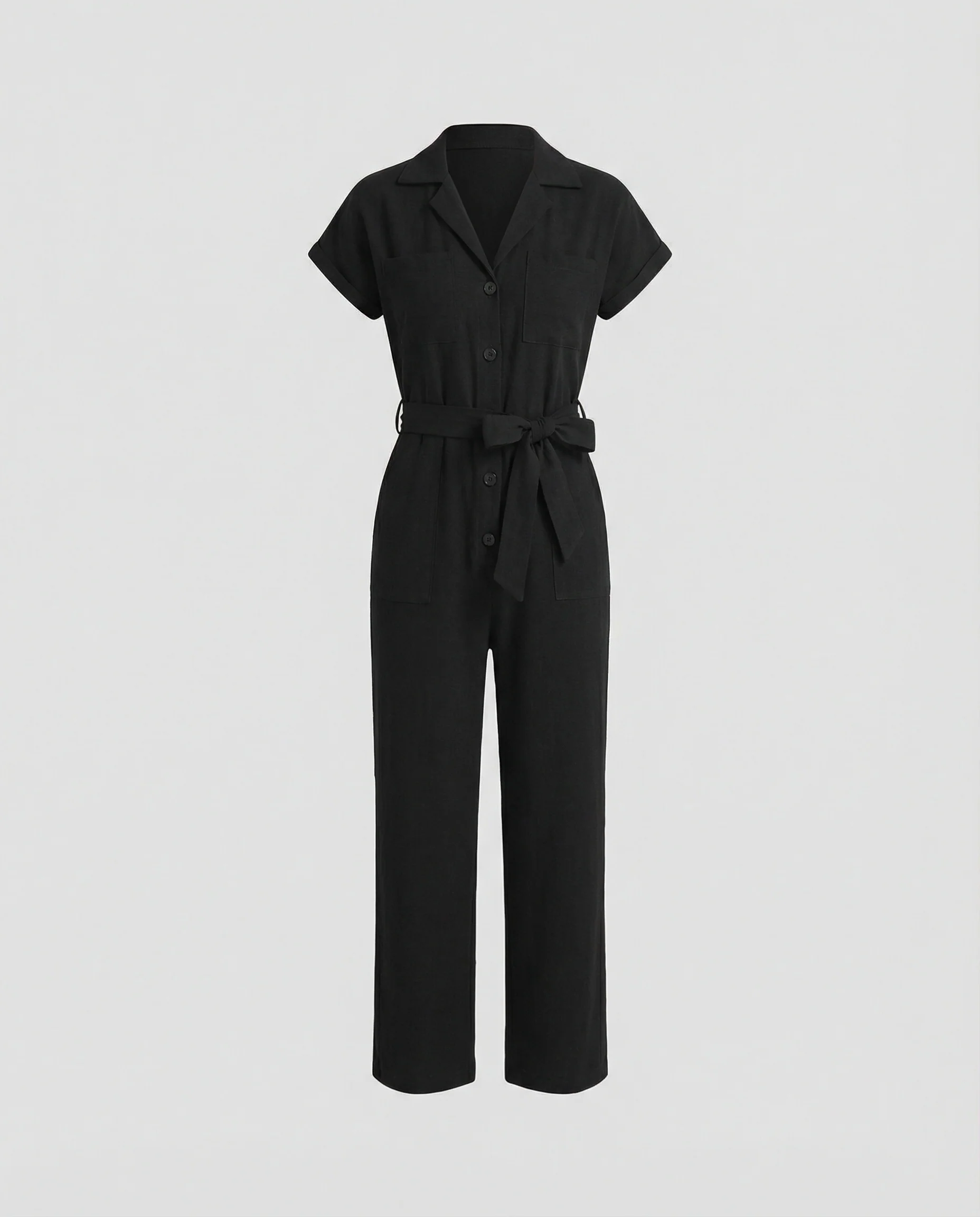Kurzarm Jumpsuit Damen mit Taillengürtel - Image 4