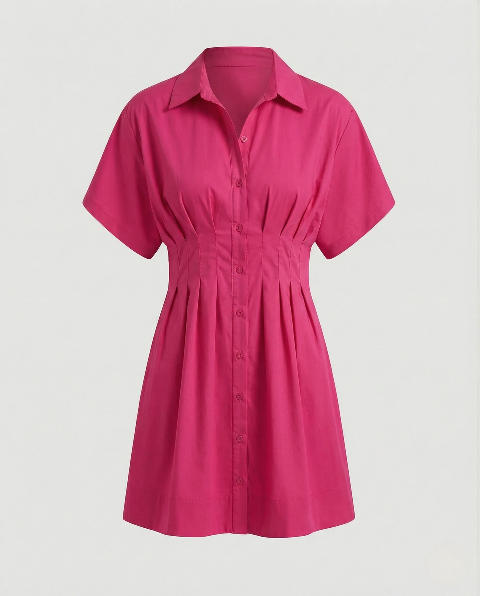 Damen Kurzärmeliges Hemdblusenkleid mit geraffter Taille - Image 11