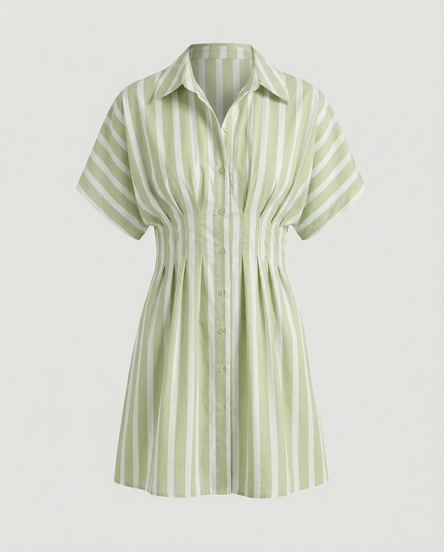 Damen Kurzärmeliges Hemdblusenkleid mit geraffter Taille - Image 8