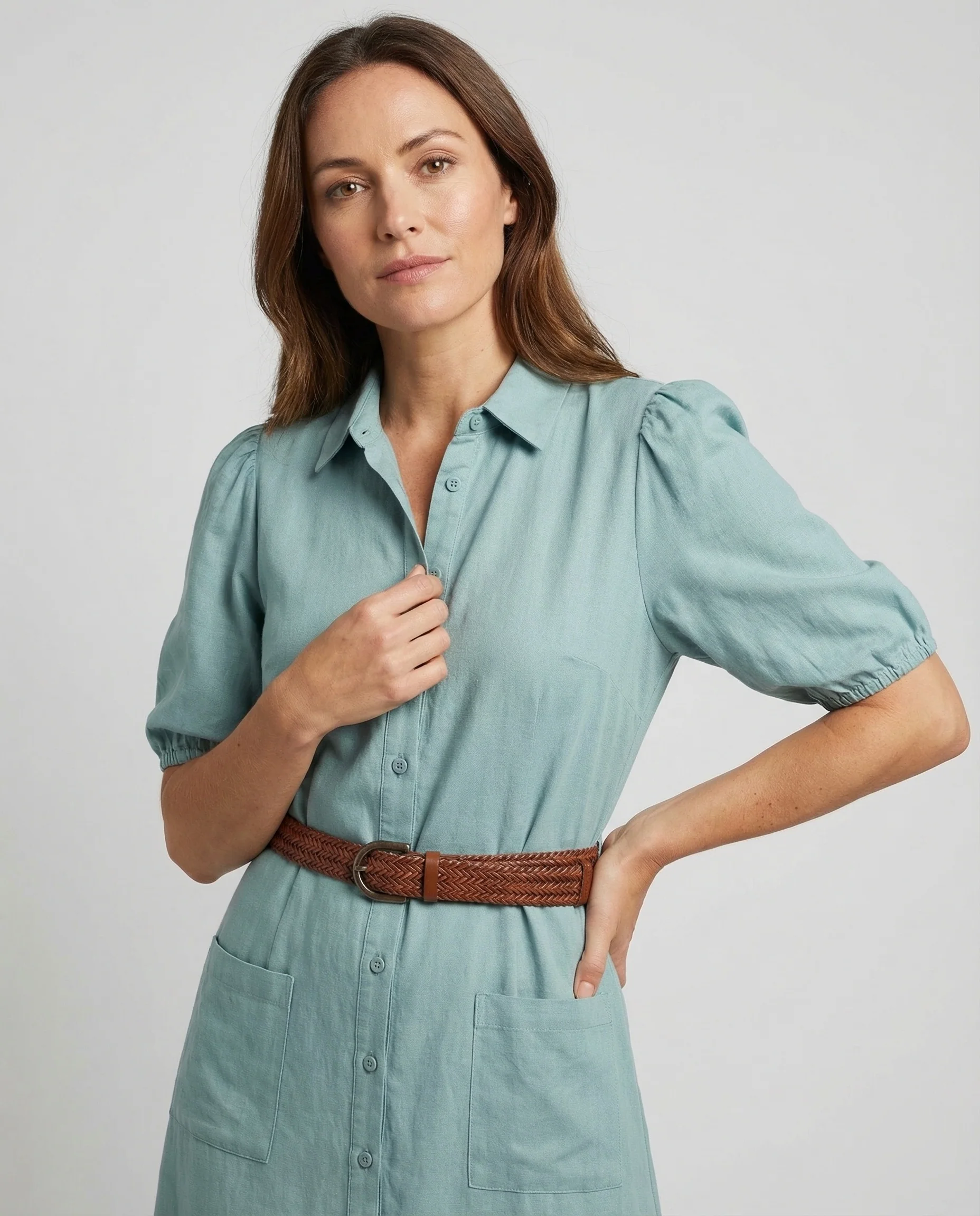 Damen Maxikleid mit Knopfleiste und Gürtel - Image 2