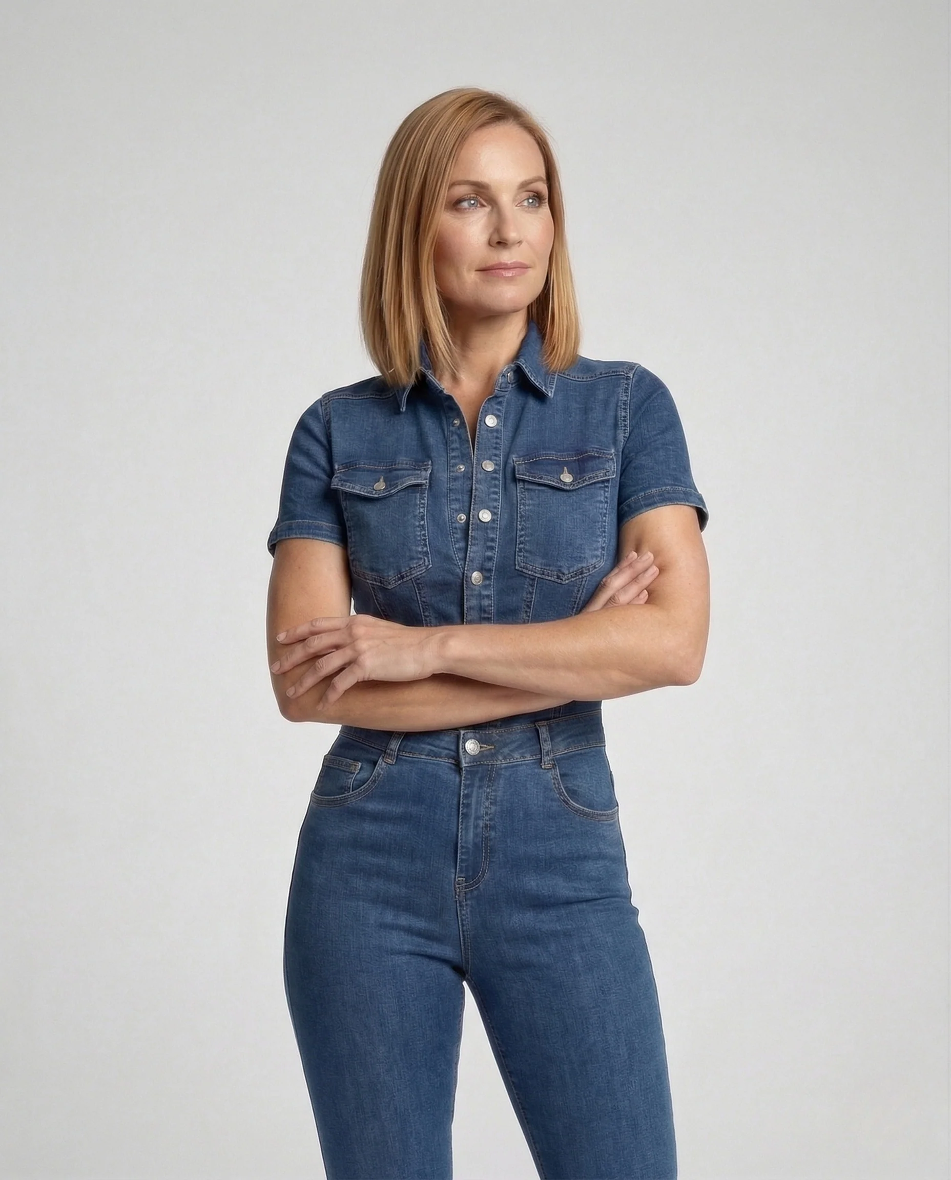 Damen Kurzarm Denim Jumpsuit - Image 2