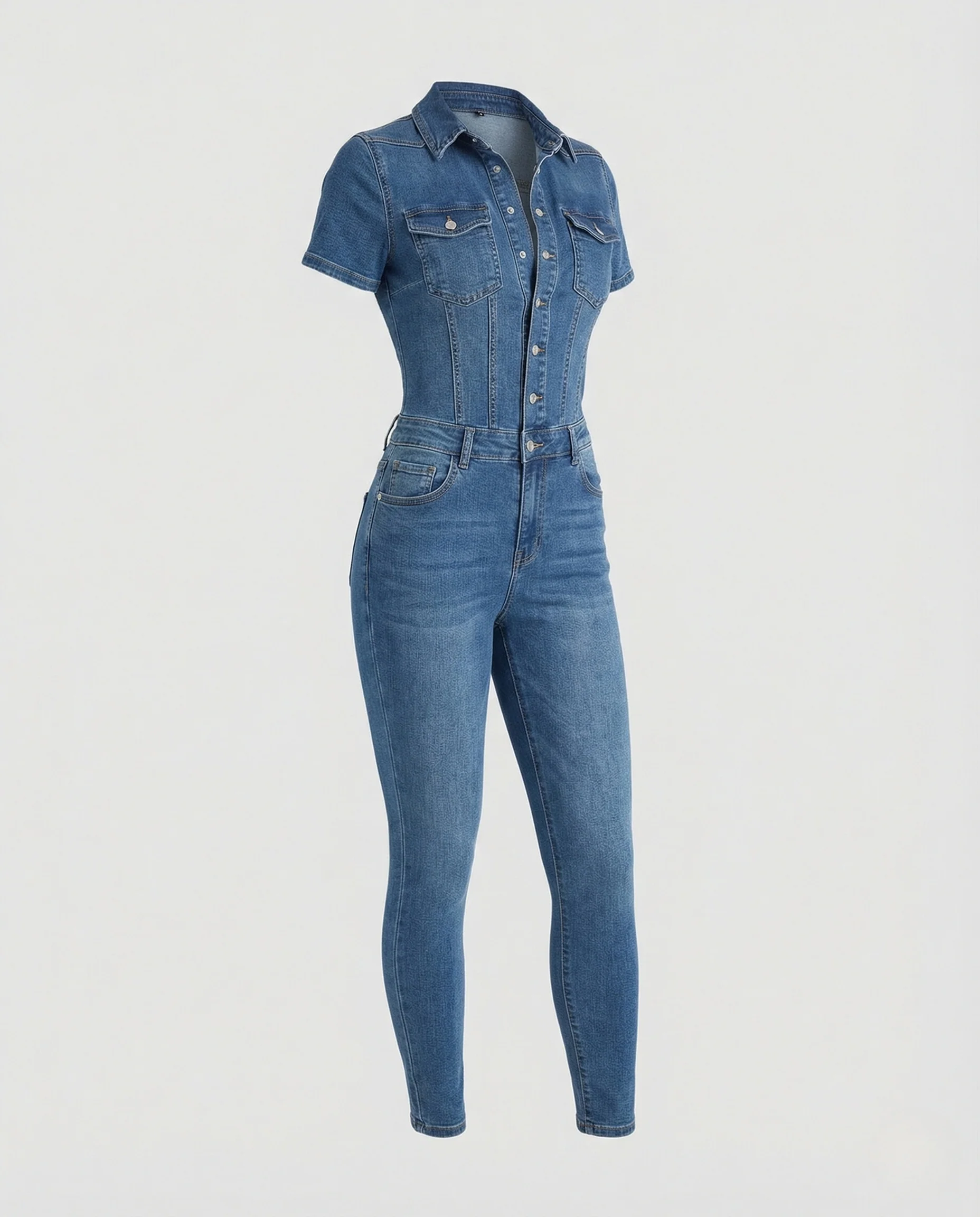 Damen Stretch Jeans Einteiler Kurzarm - Image 5