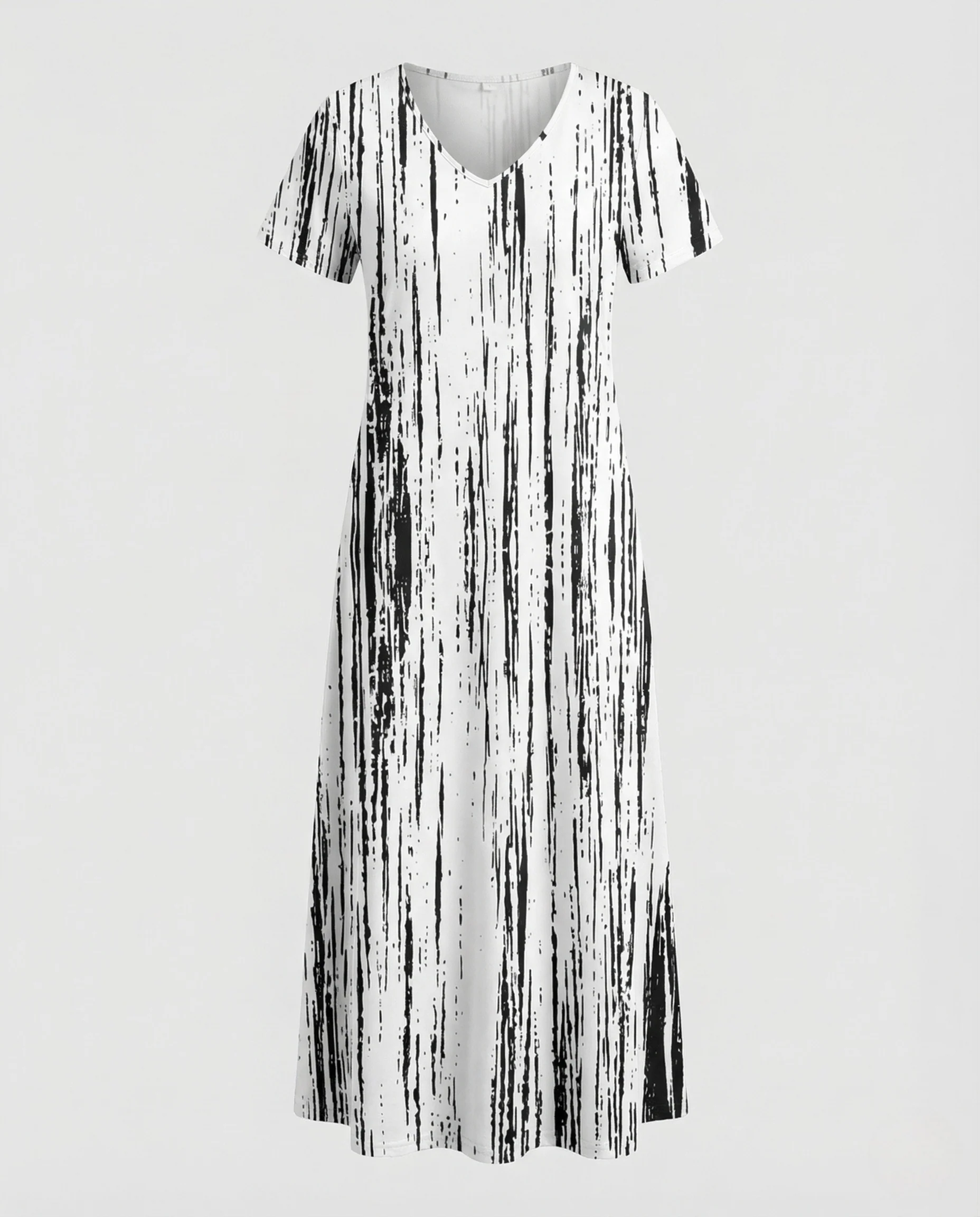 Damen Maxikleid A Linie Kurzarm Muster - Image 5